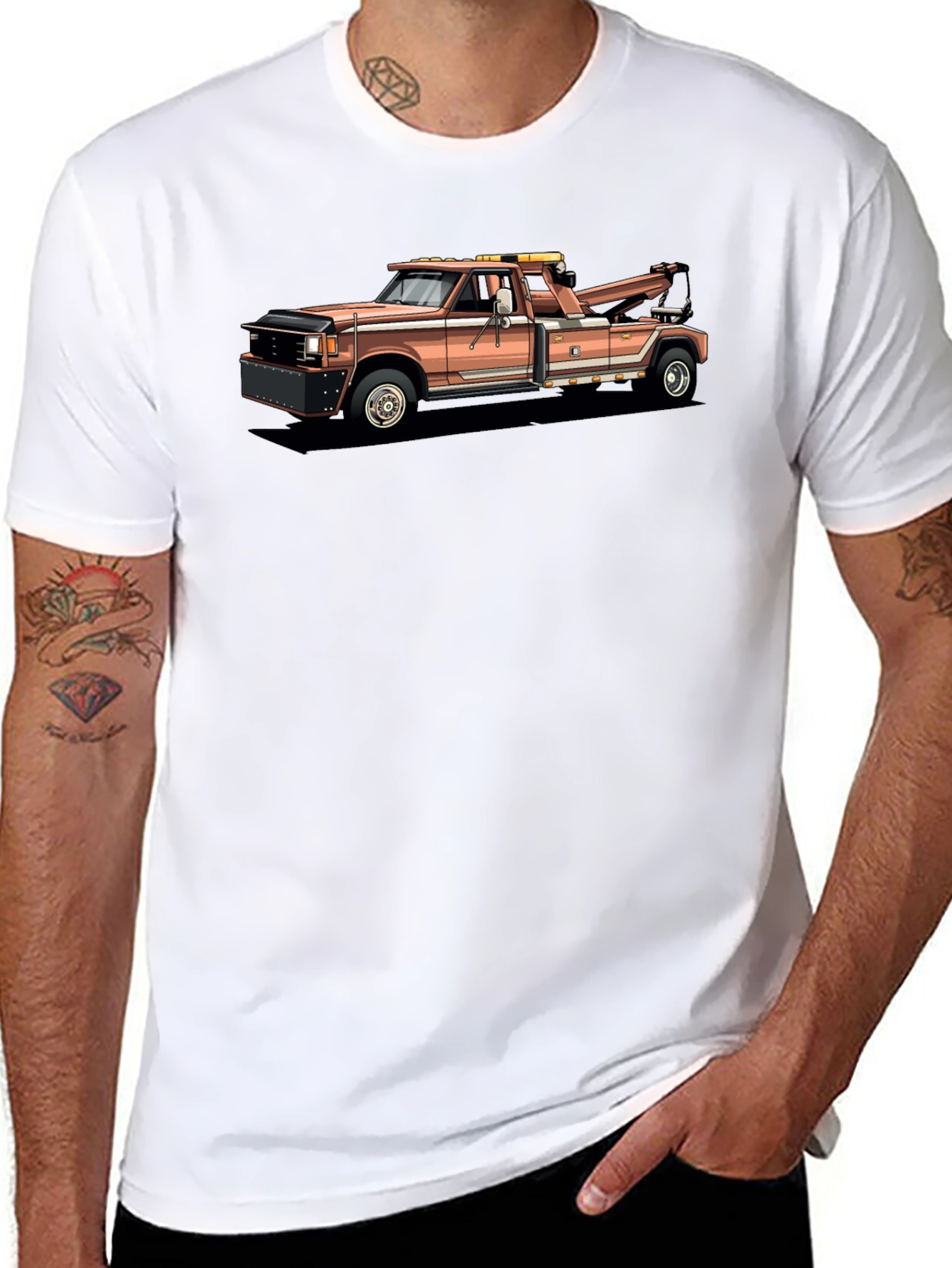 Black Vintage Tow Truck Graphic T-Shirt - Black view 8