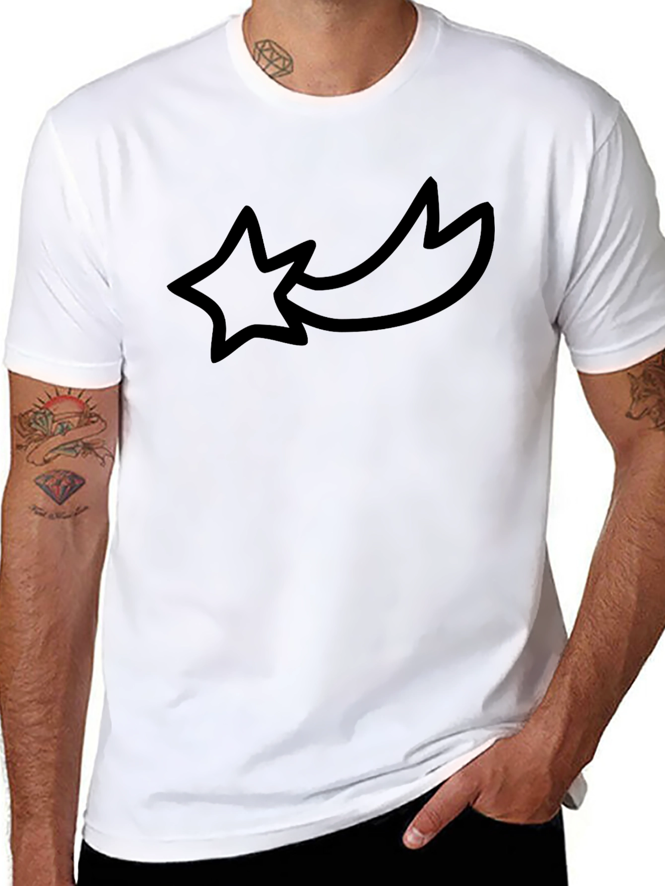 Black Black Graphic Tee - Shooting Star Design view 8