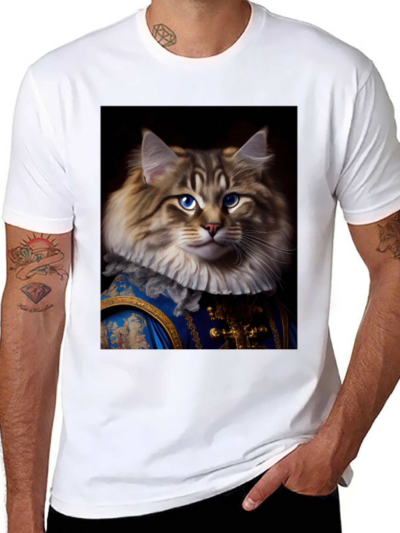Black Regal Cat Portrait T-Shirt view 8