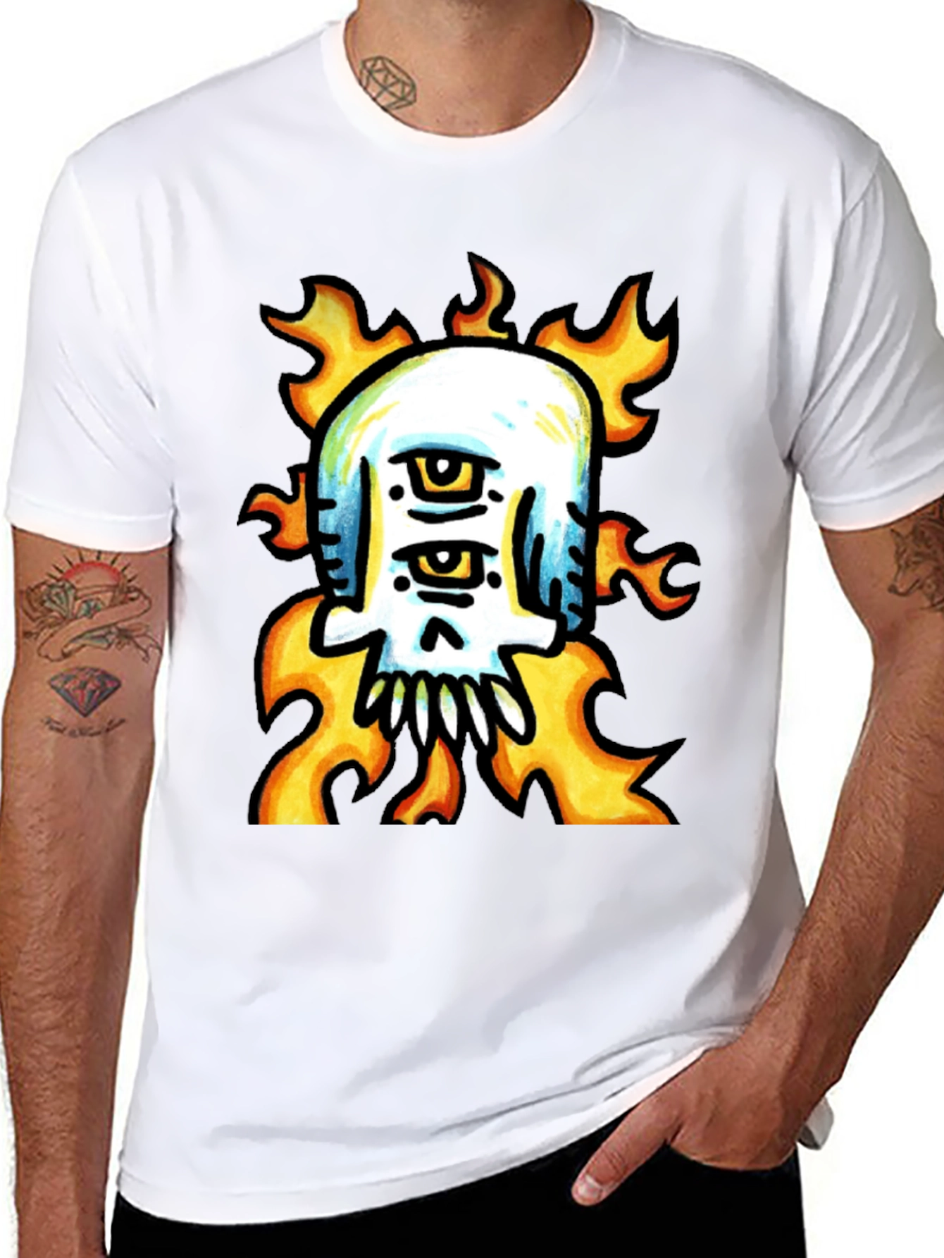 Black Fiery Skull Graphic Tee - Unique Design view 8