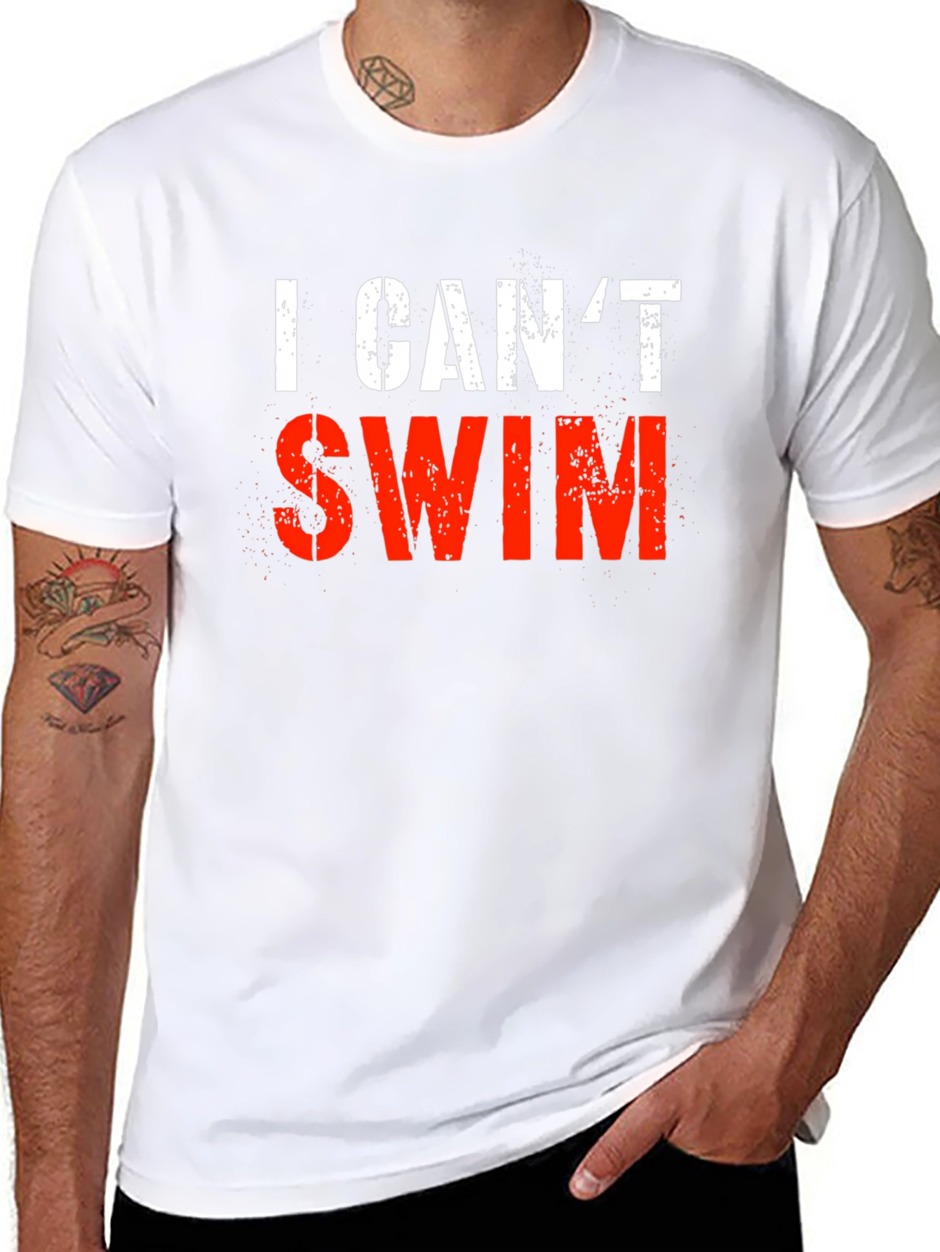 Black I Can't Swim Graphic Tee - Black Cotton T-Shirt view 8