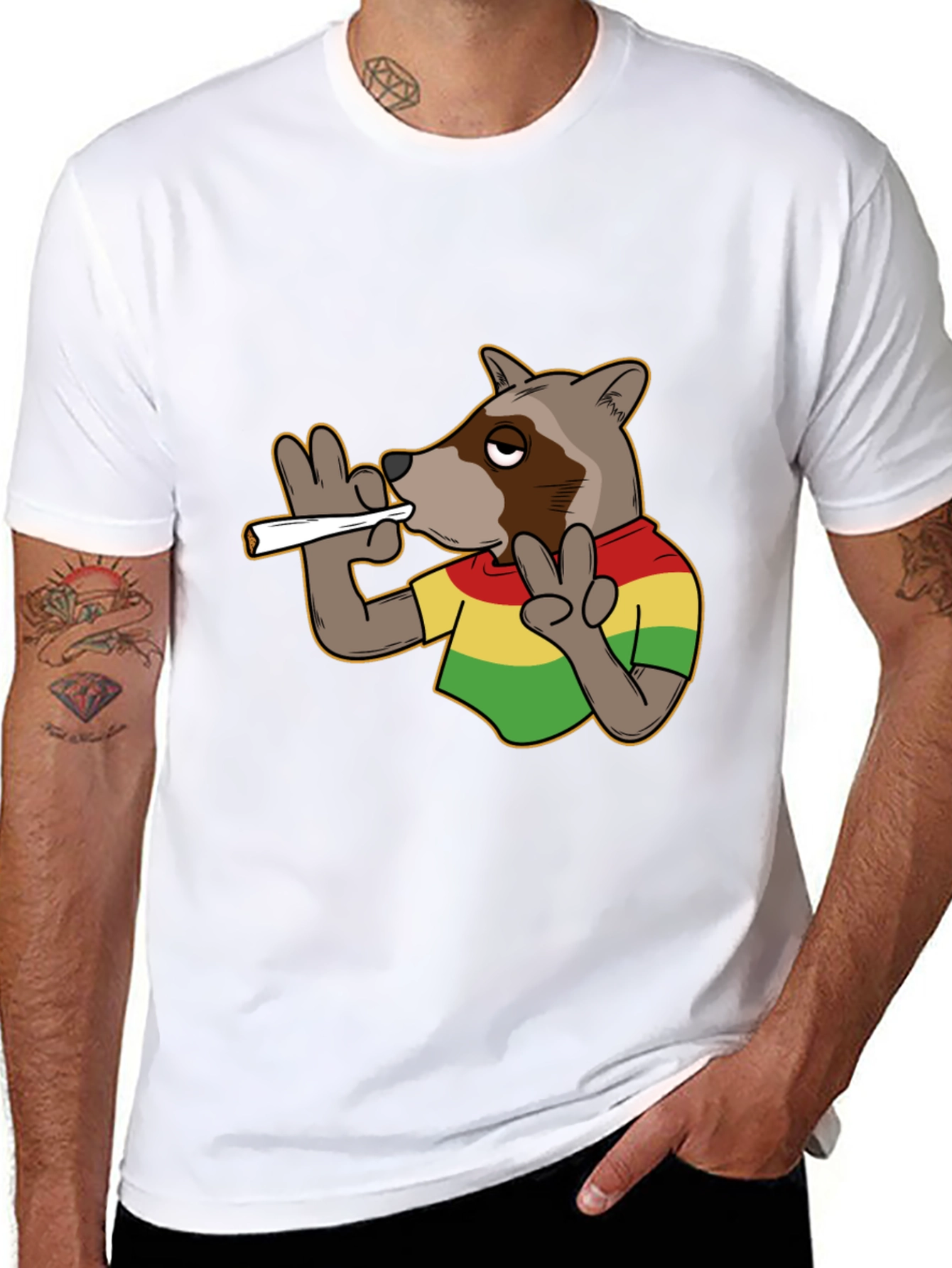Black Cool Rasta Raccoon T-Shirt - Relaxed Fit view 8