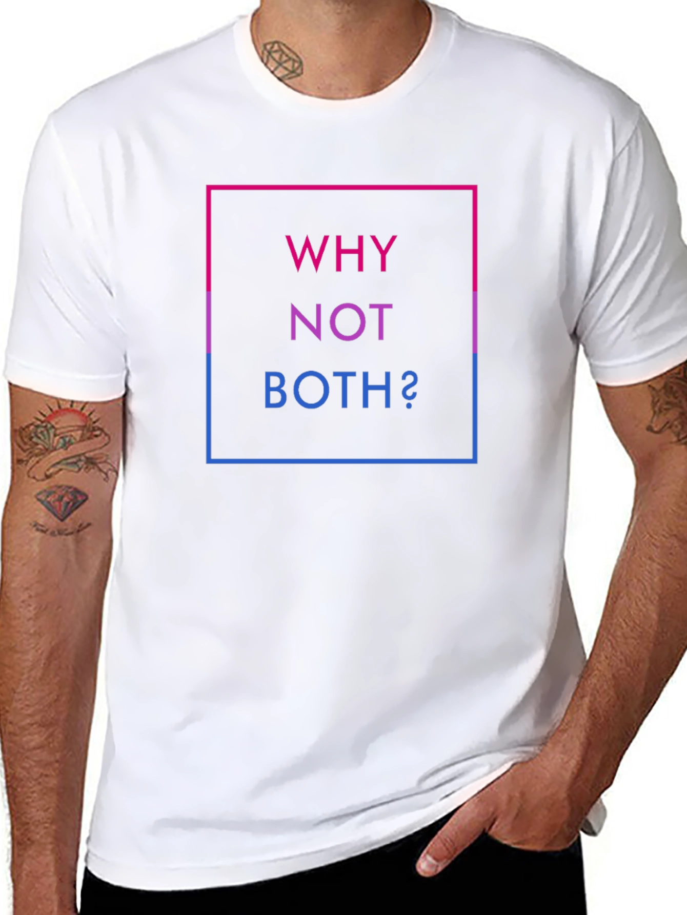 Black Why Not Both? Bisexual Pride T-Shirt view 8