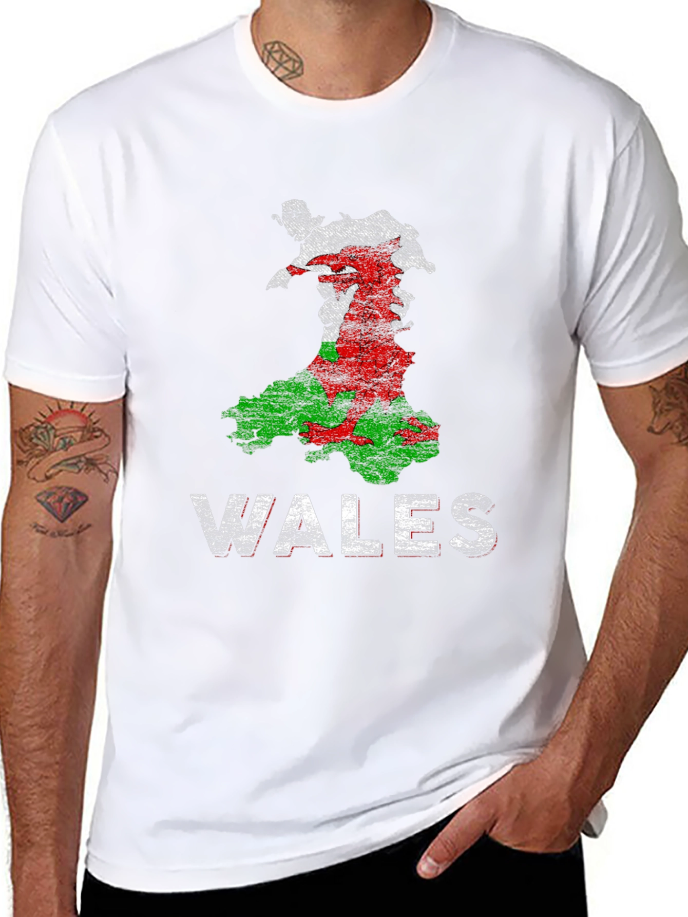 Black Wales Flag Map Graphic T-Shirt view 8