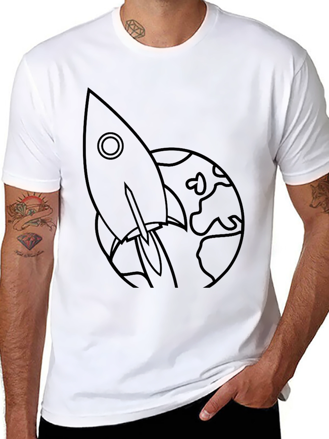 Rocket to the Moon Black Graphic Tee - 8