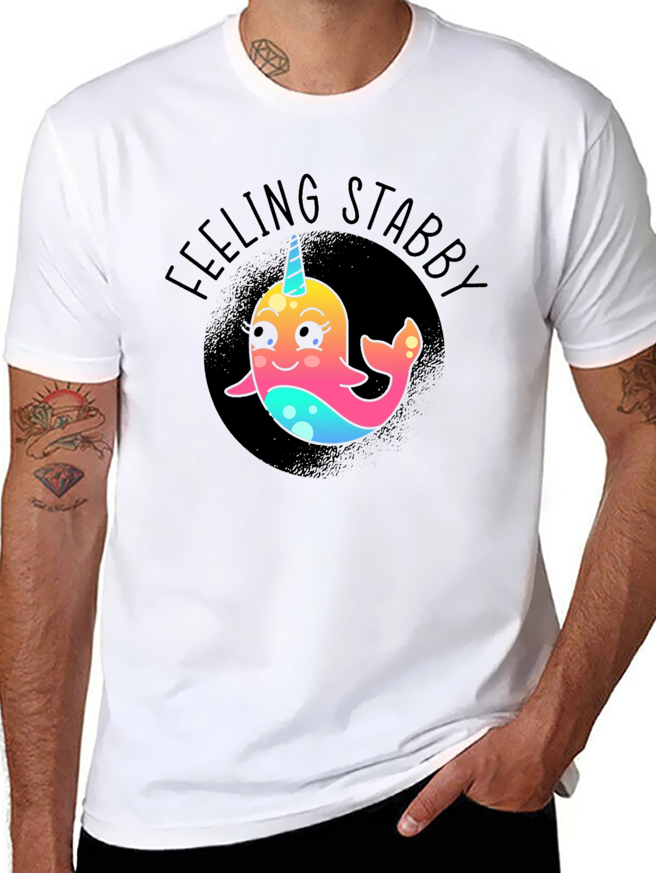 Black Feeling Stabby Narwhal T-Shirt - Black view 8