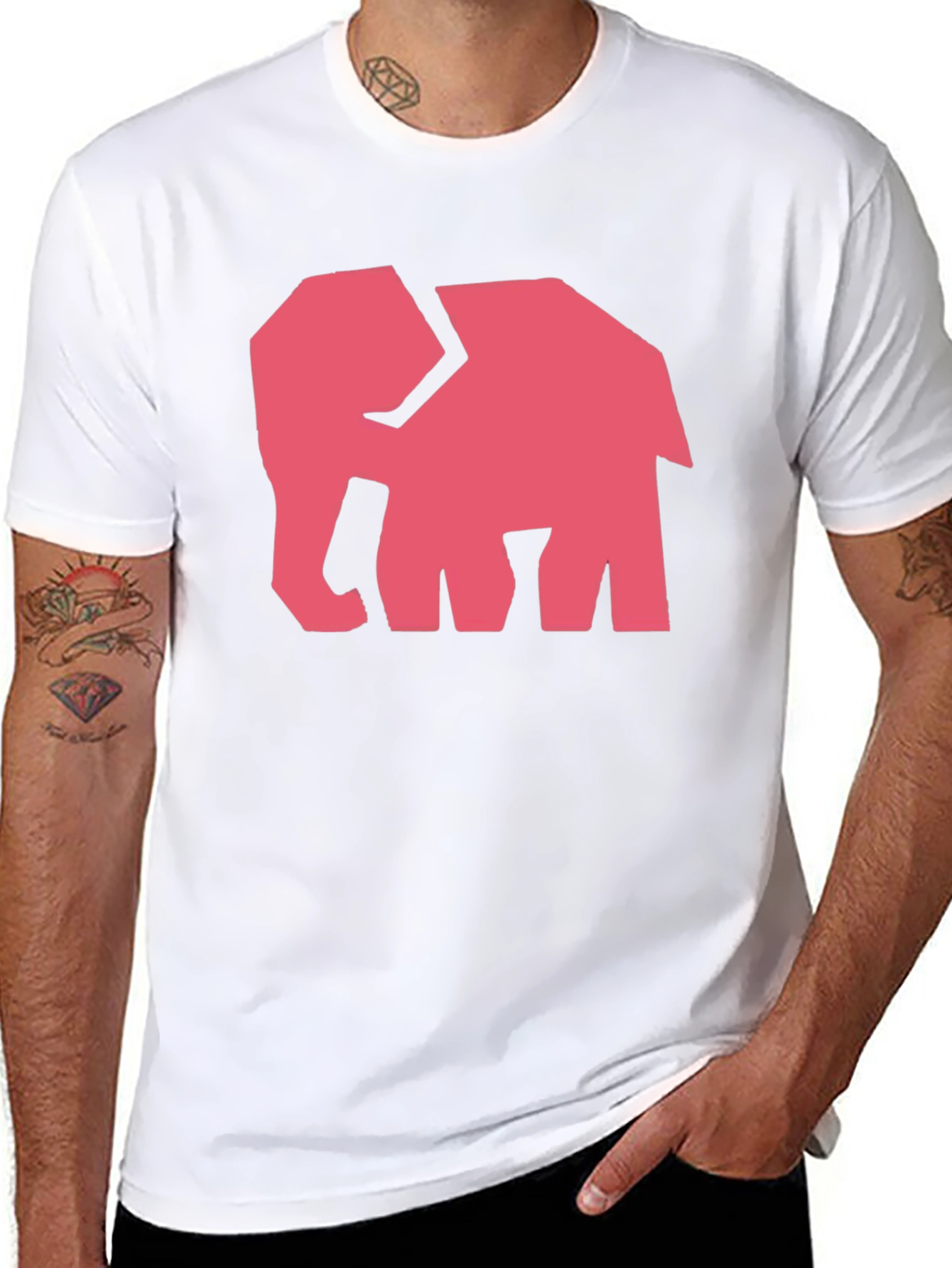 Black Modern Elephant Graphic Tee - Black Cotton Shirt view 8