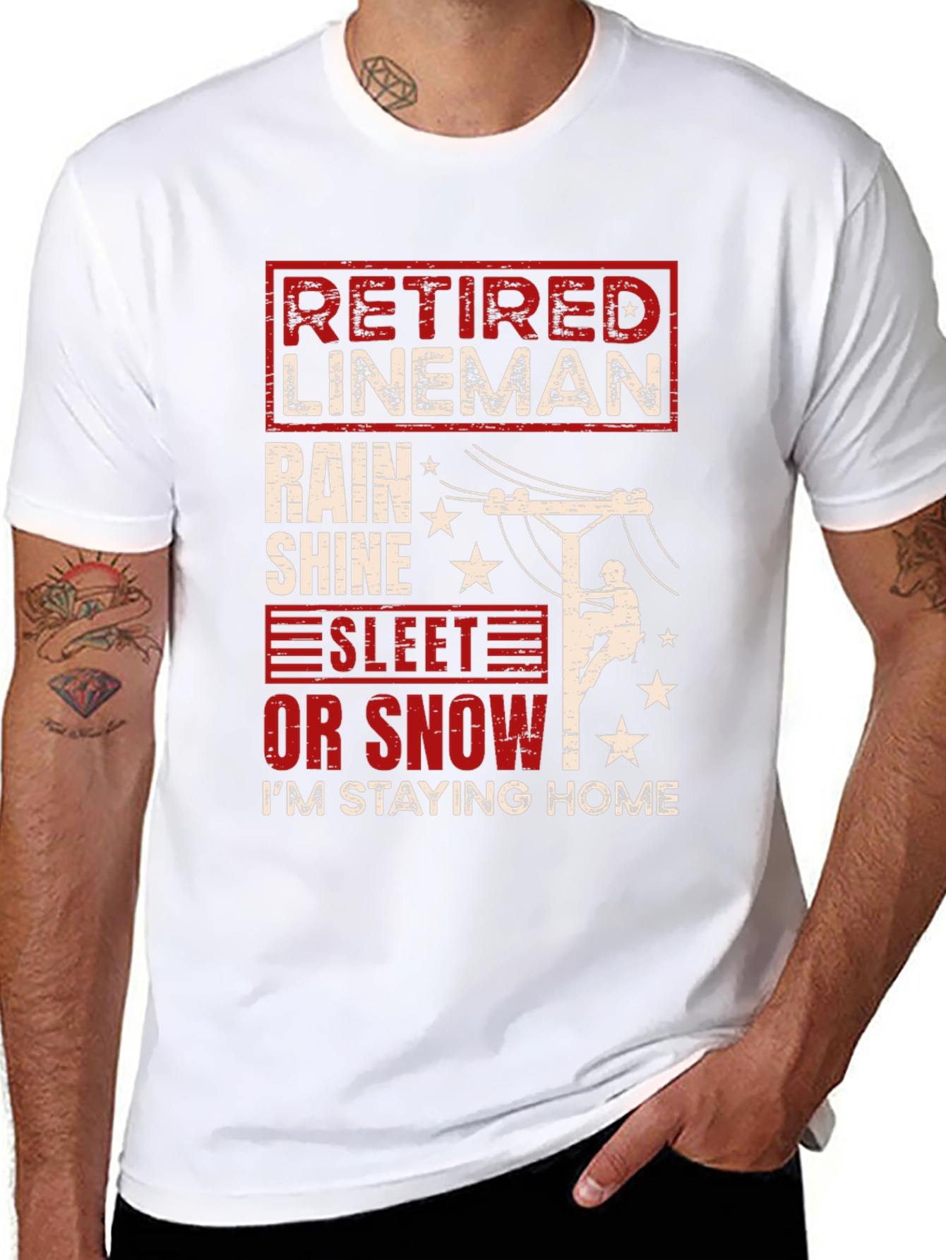 Black Retired Lineman T-Shirt - Stay Home in Style view 8