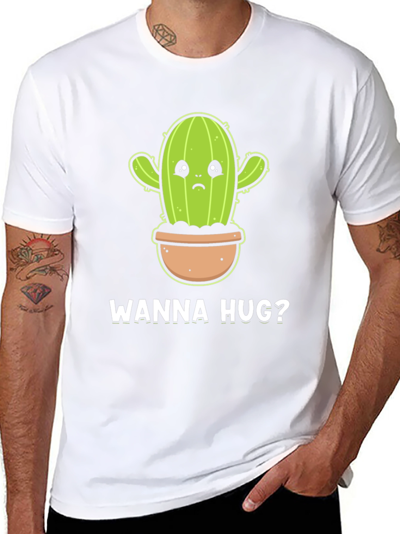 Wanna Hug? Cactus Graphic Tee - Soft Cotton Black T-Shirt - 8