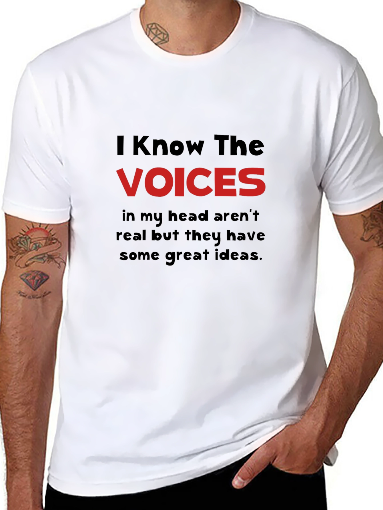 Black I Know the Voices T-Shirt - Funny Graphic Tee view 8