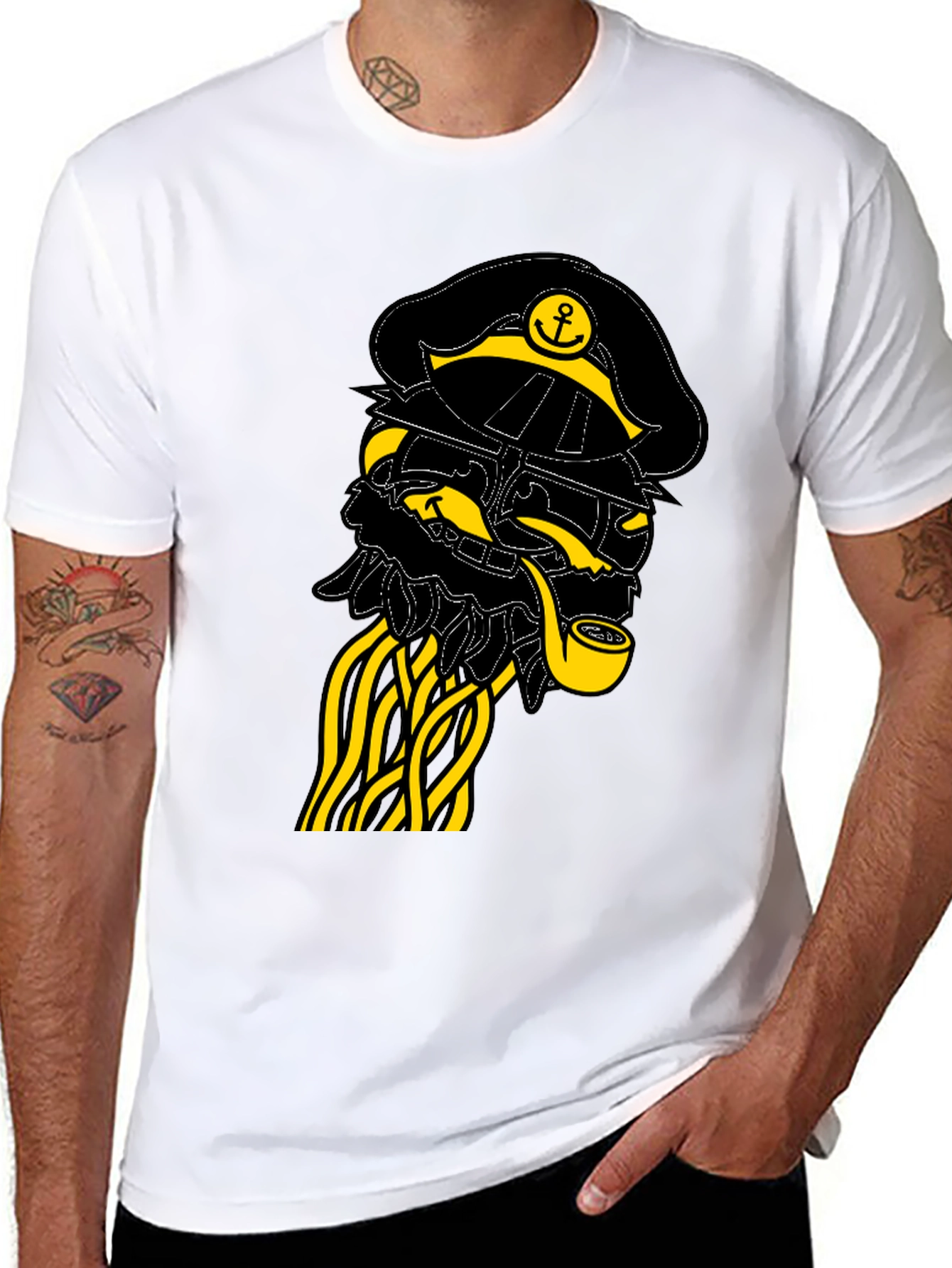 Black Nautical Captain Graphic Tee - Black view 8