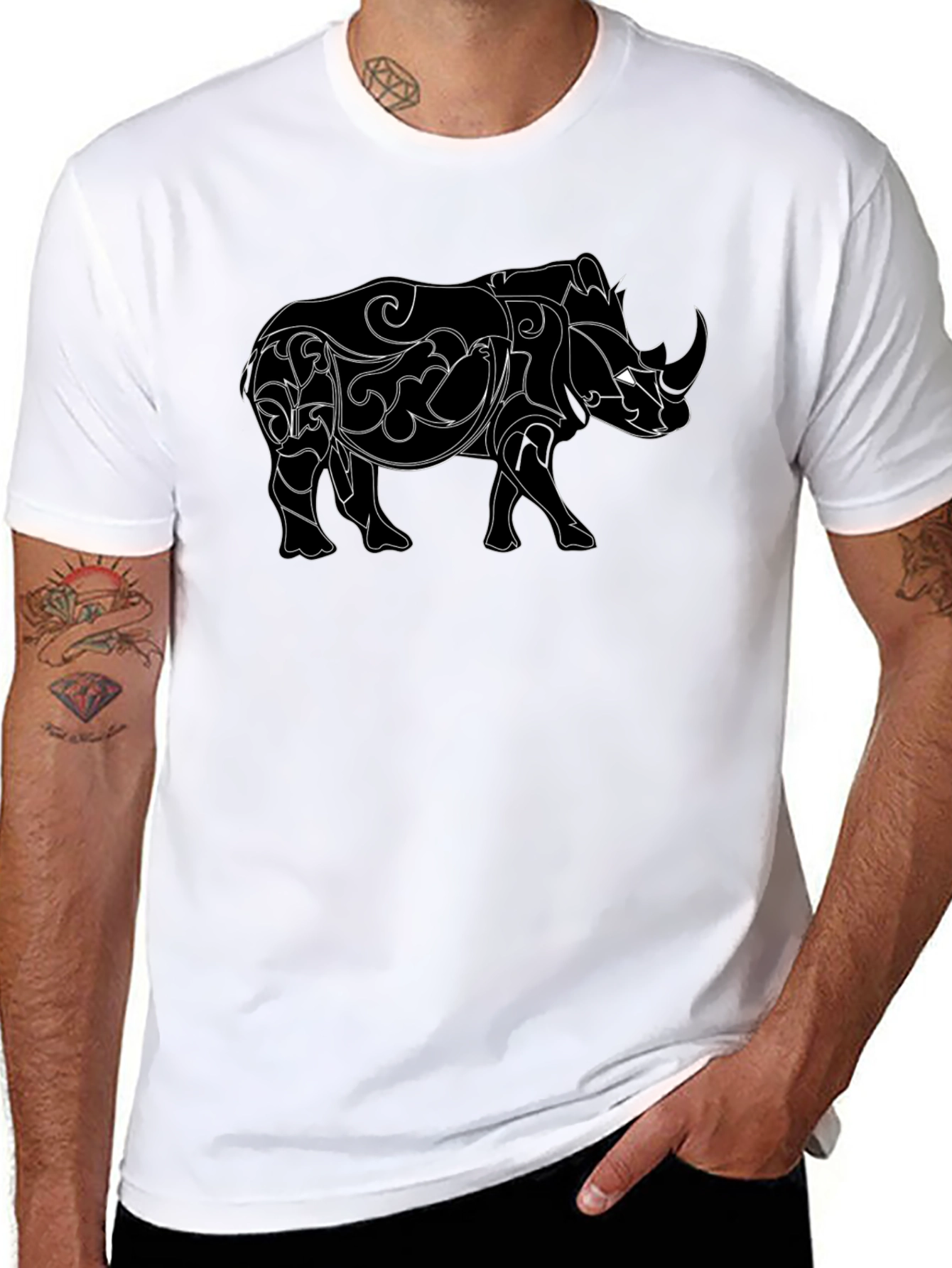 Black Rhinoceros Graphic Black T-Shirt view 8