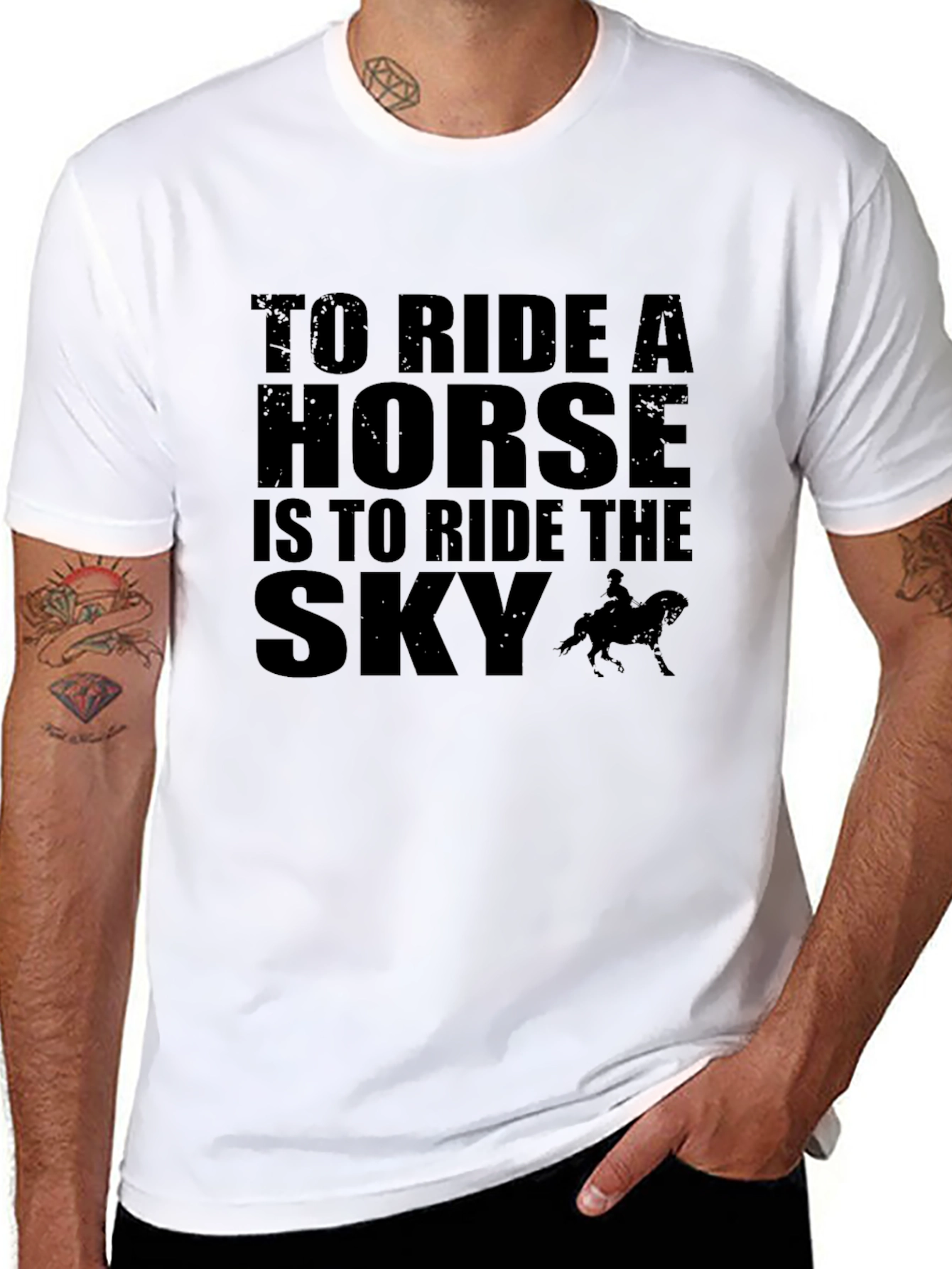 Black Horse Riding T-Shirt: Ride the Sky view 8