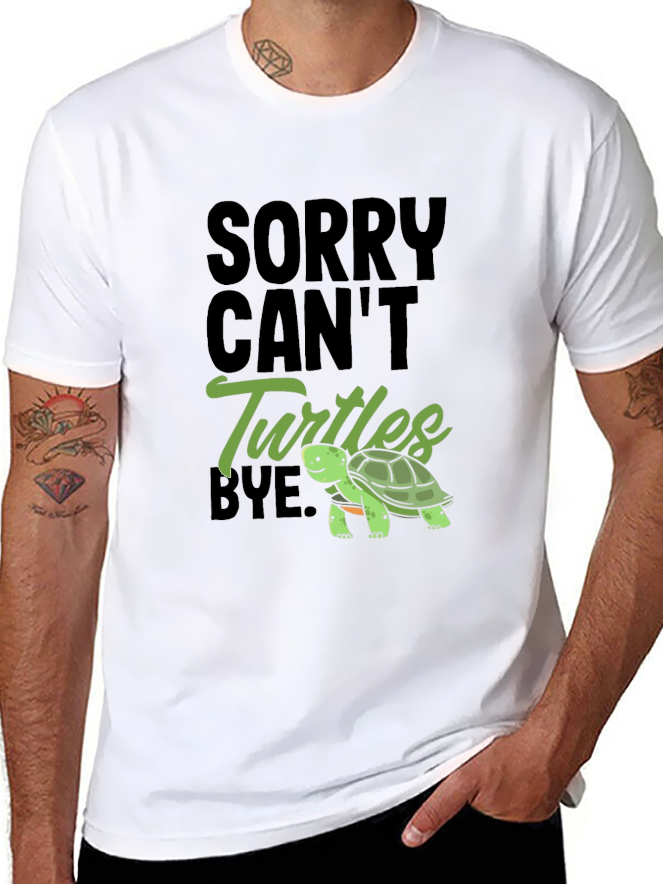 Black Sorry Can't Turtles Bye Black T-Shirt view 8