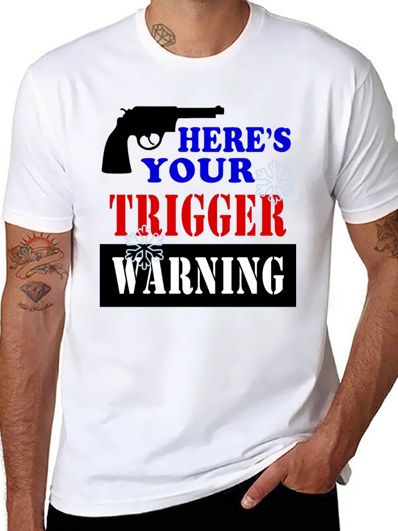 Black Here's Your Trigger Warning Funny T-Shirt view 8