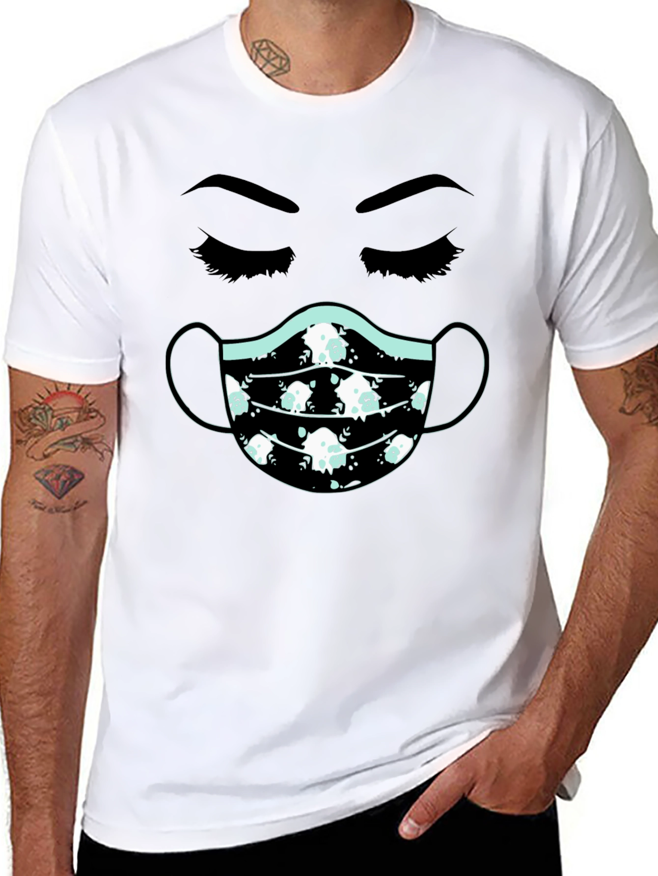 Black Masked Face T-Shirt - Unisex Cotton Tee view 8