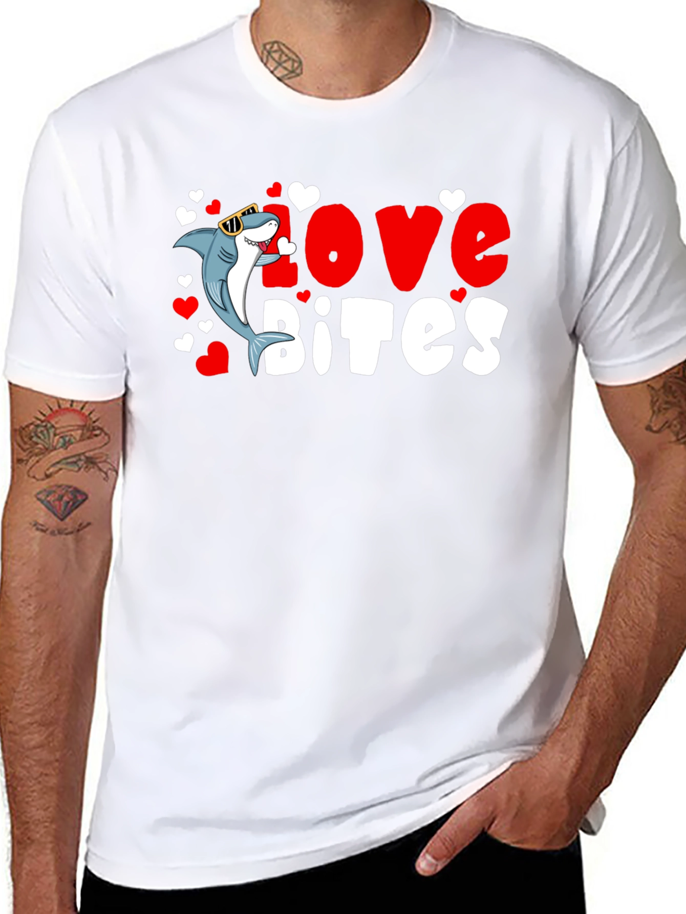 Black Love Bites Shark Valentine's Day T-Shirt view 8