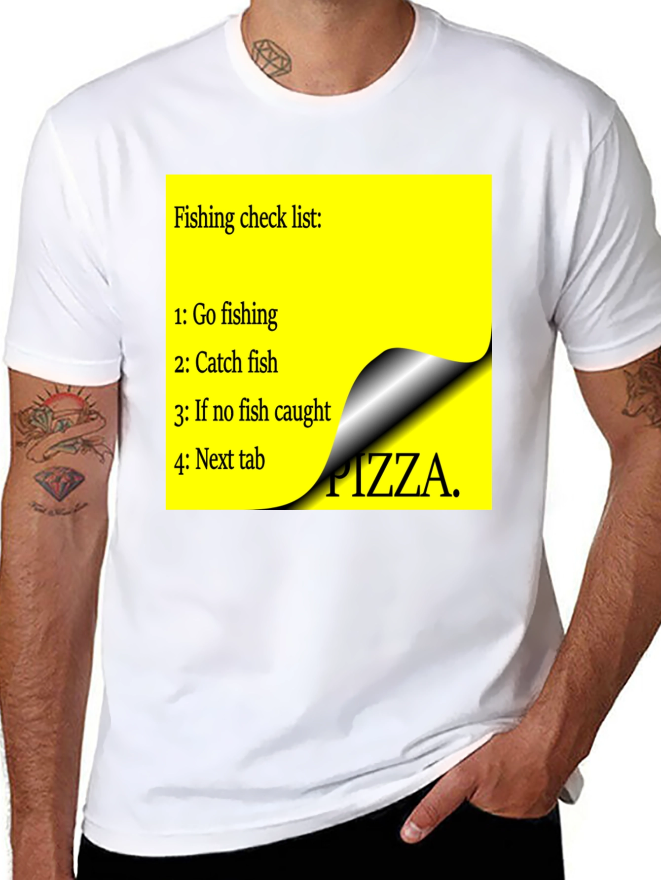 Black Fishing Check List T-Shirt - Funny Pizza Option view 8