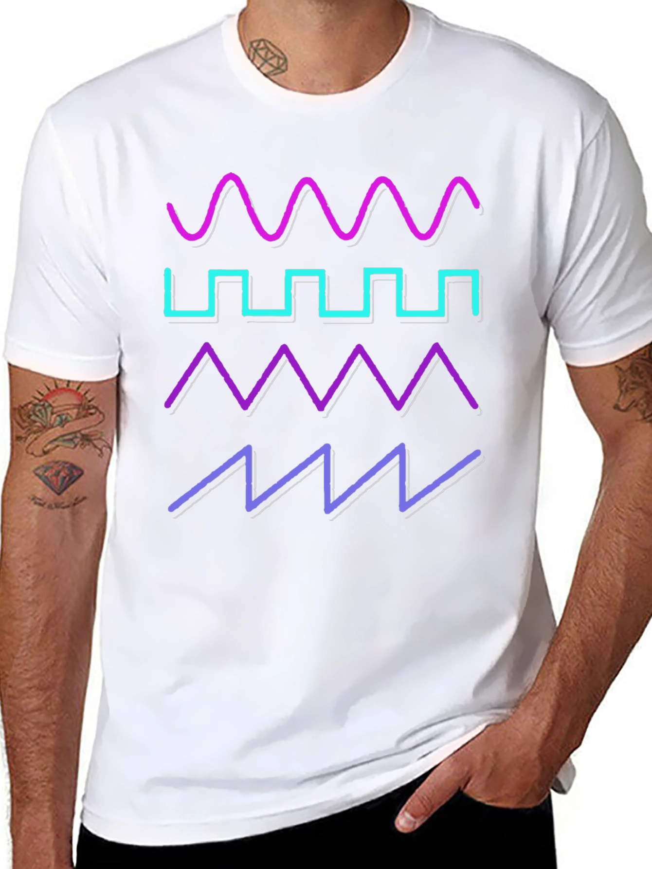 Black Retro Waveform T-Shirt - Synthwave Design view 8