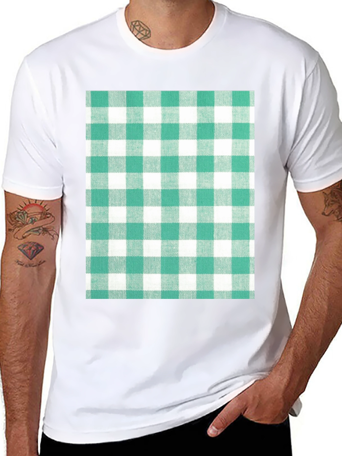 Black Gingham Pattern T-Shirt - Black view 8