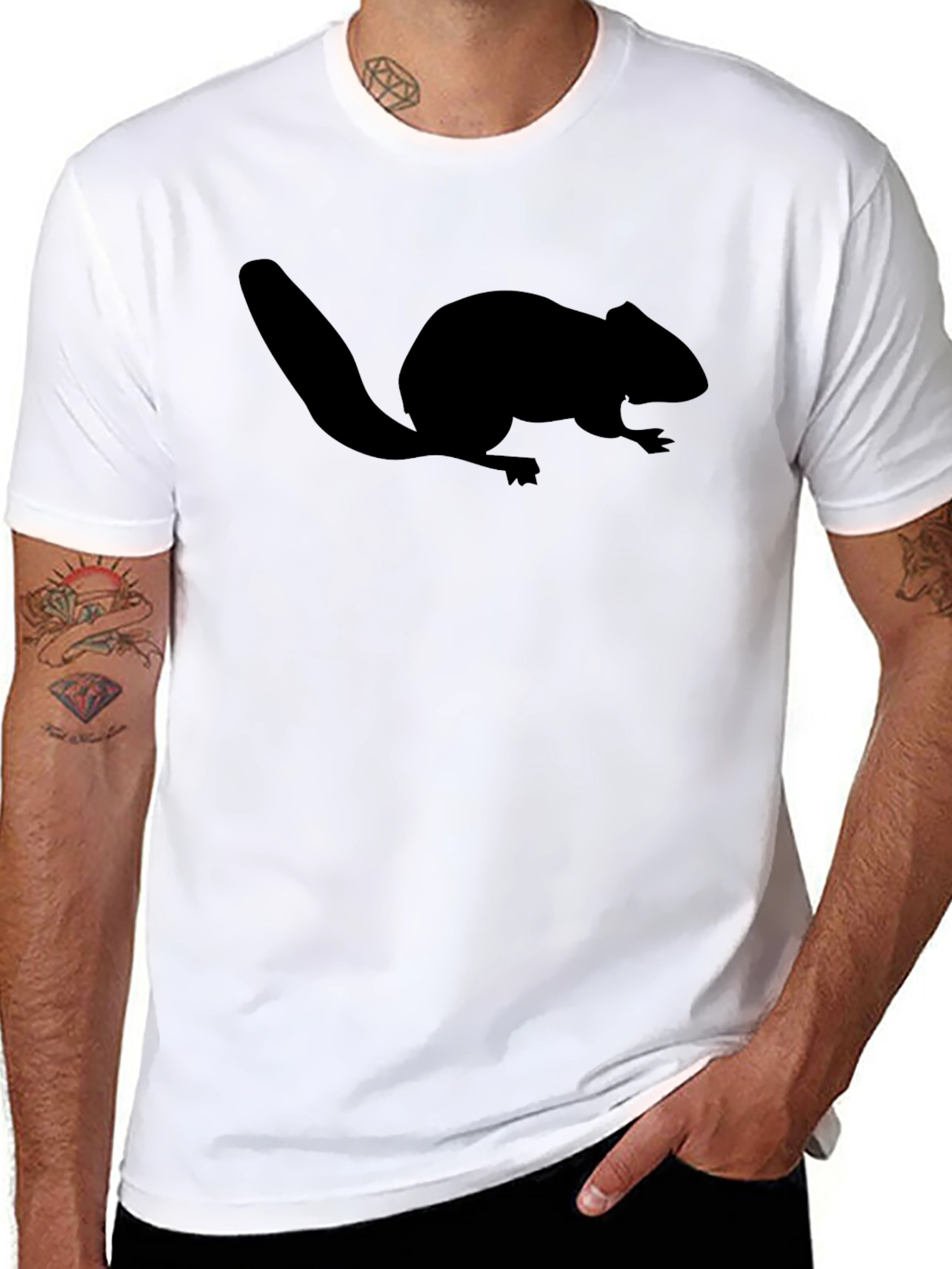 Black Beaver Silhouette Graphic Tee - Classic Crew Neck Black T-Shirt view 8