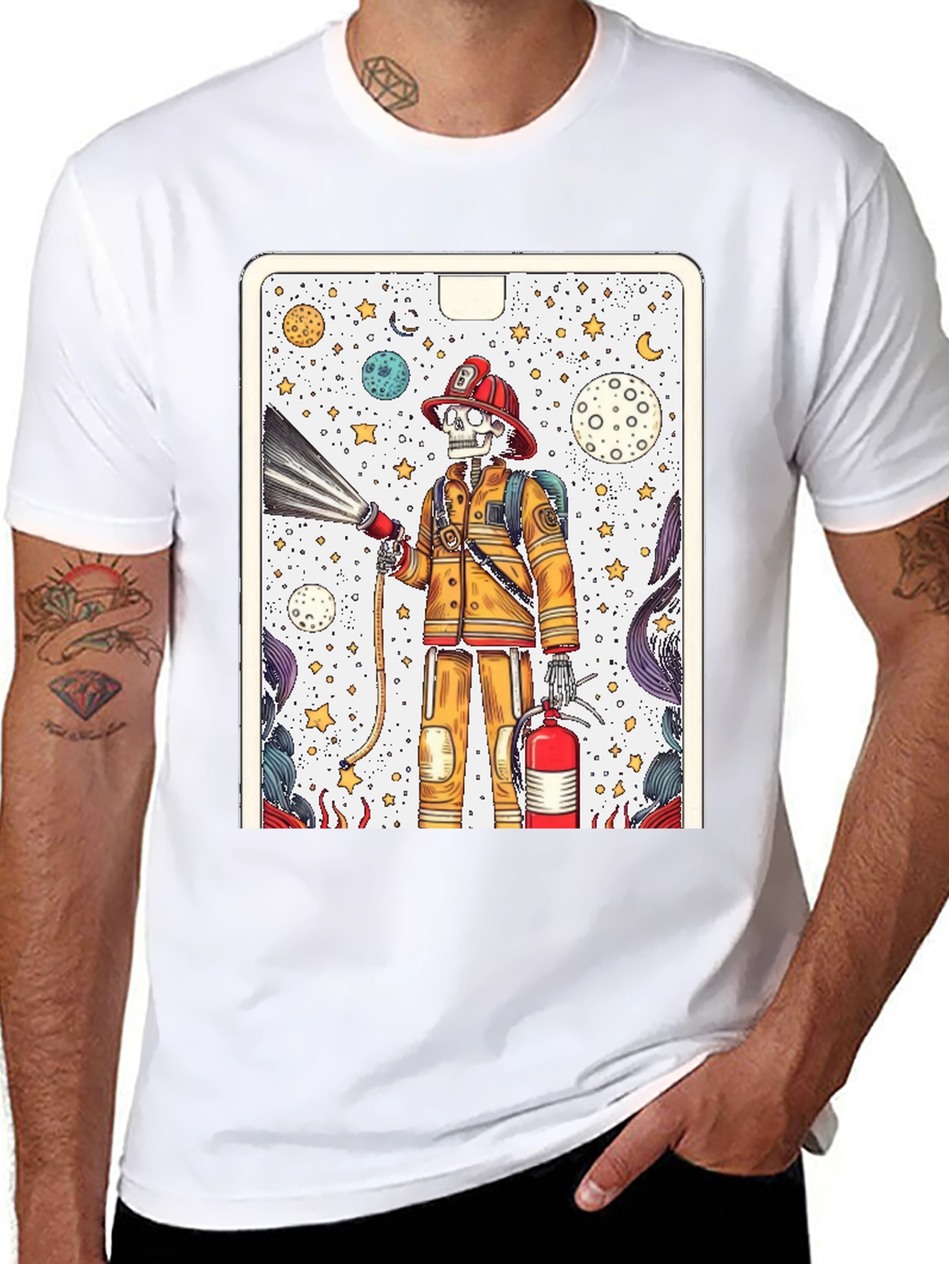 Black Skeleton Firefighter Graphic Tee - Unique Design view 8