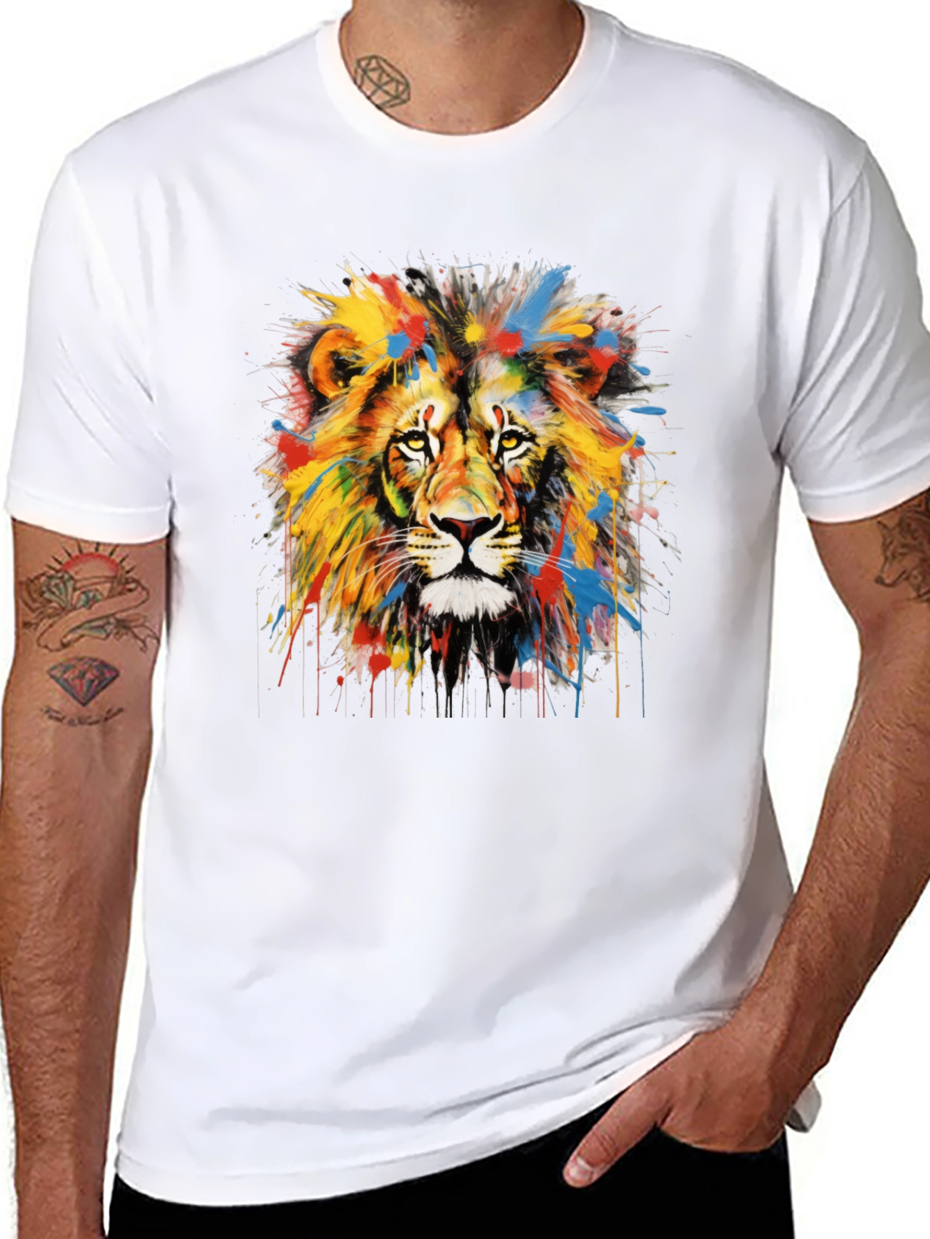 Black Colorful Lion Graphic Tee - Men's Black T-Shirt view 8