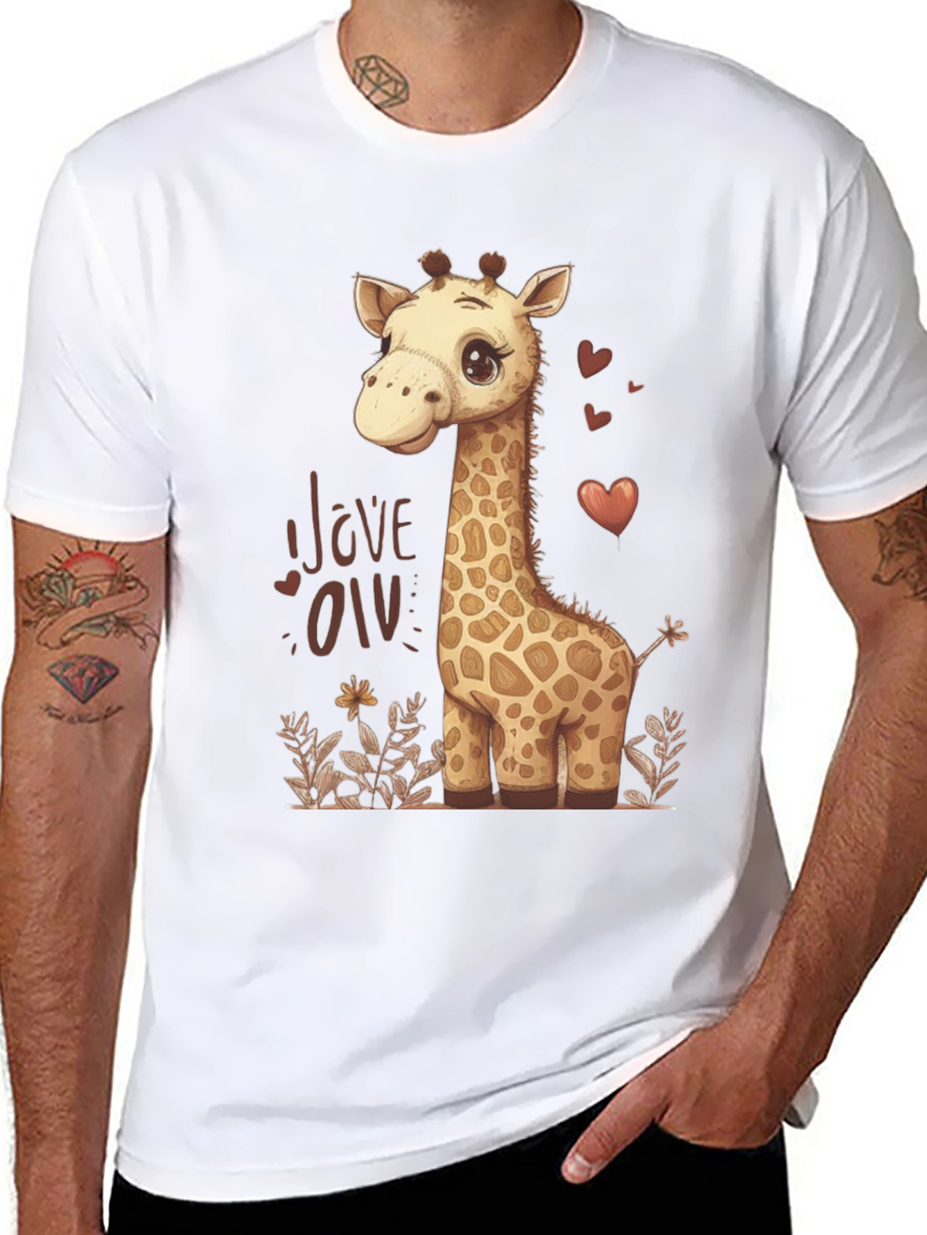 Black Cute Giraffe Love Graphic T-Shirt - Black view 8