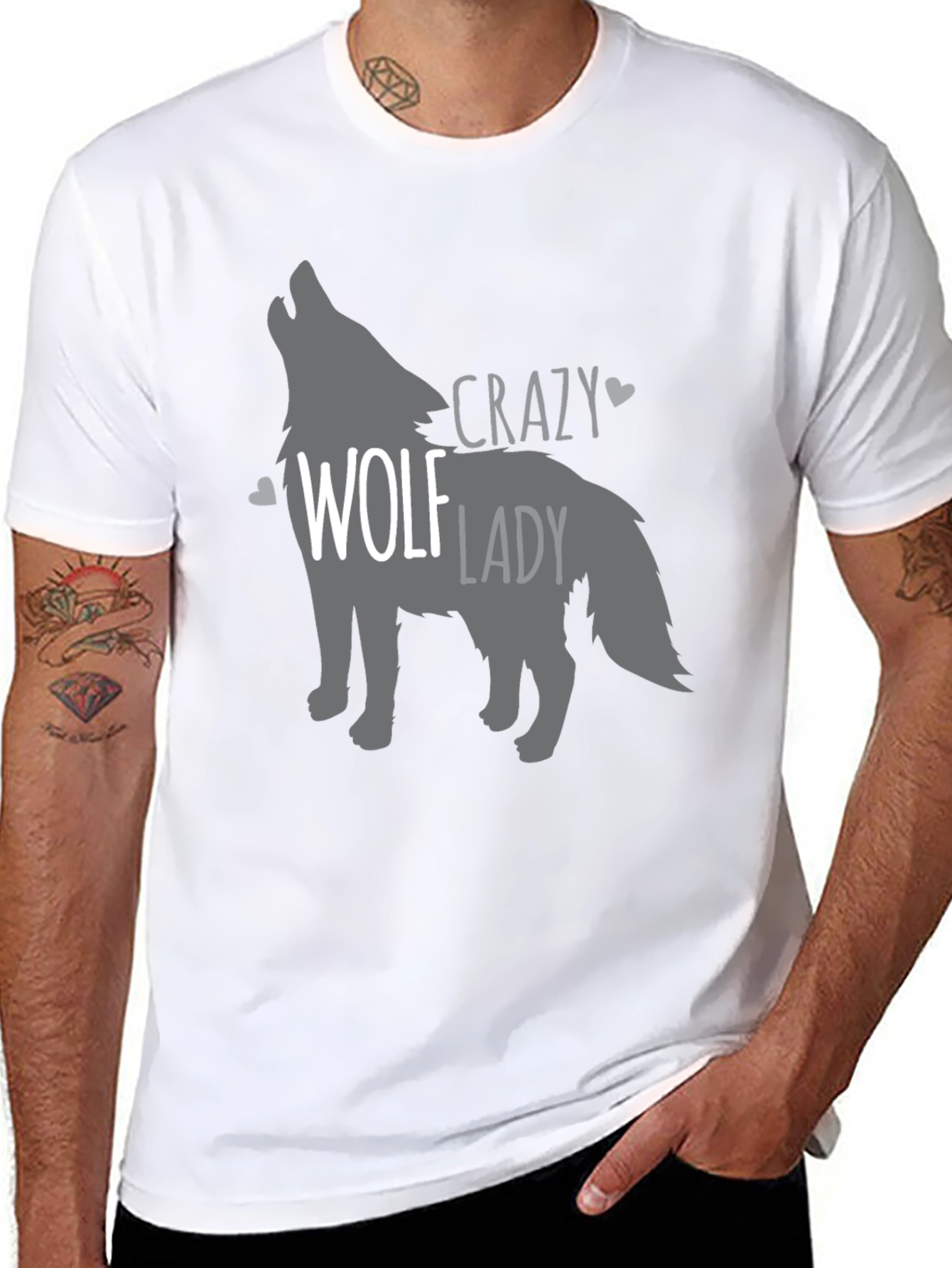 Black Crazy Wolf Lady T-Shirt - Animal Lover Tee view 8