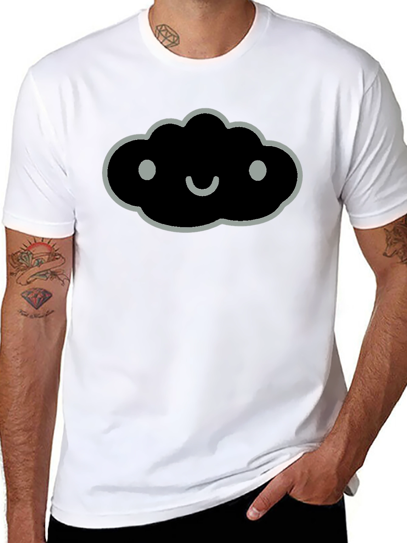 Black Smiling Cloud Graphic Tee - Soft Black Cotton Blend view 8