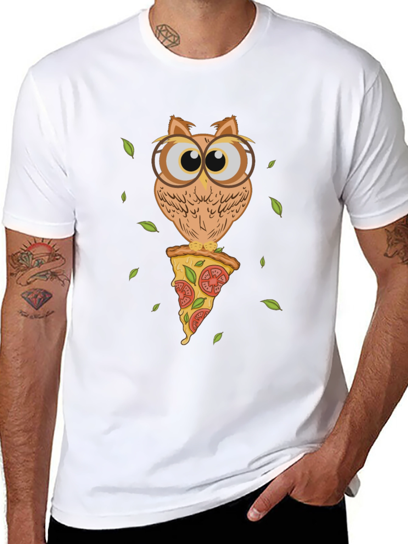 Black Owl Pizza Slice T-Shirt - Unique Graphic Tee view 8