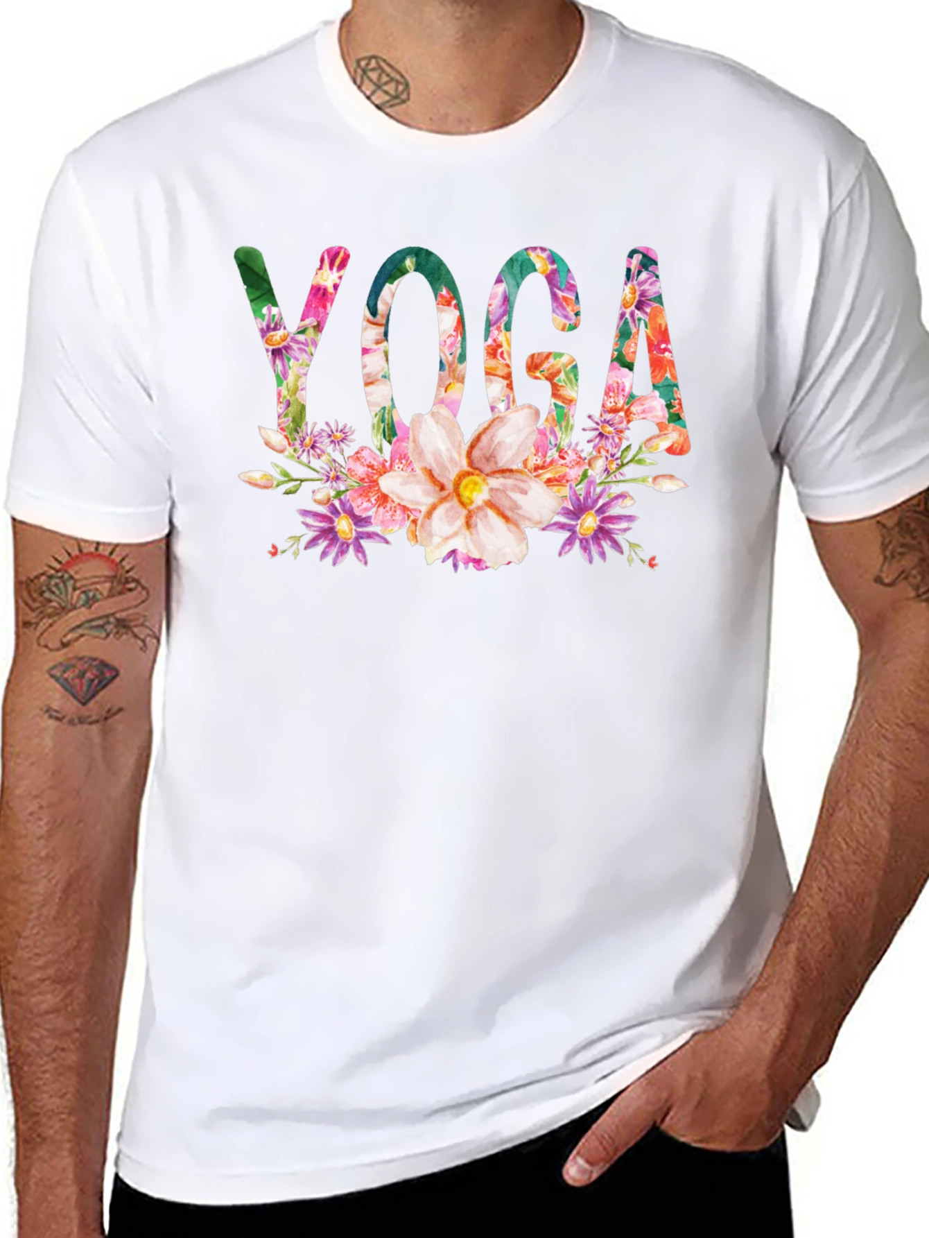 Black Floral Yoga T-Shirt - Black view 8