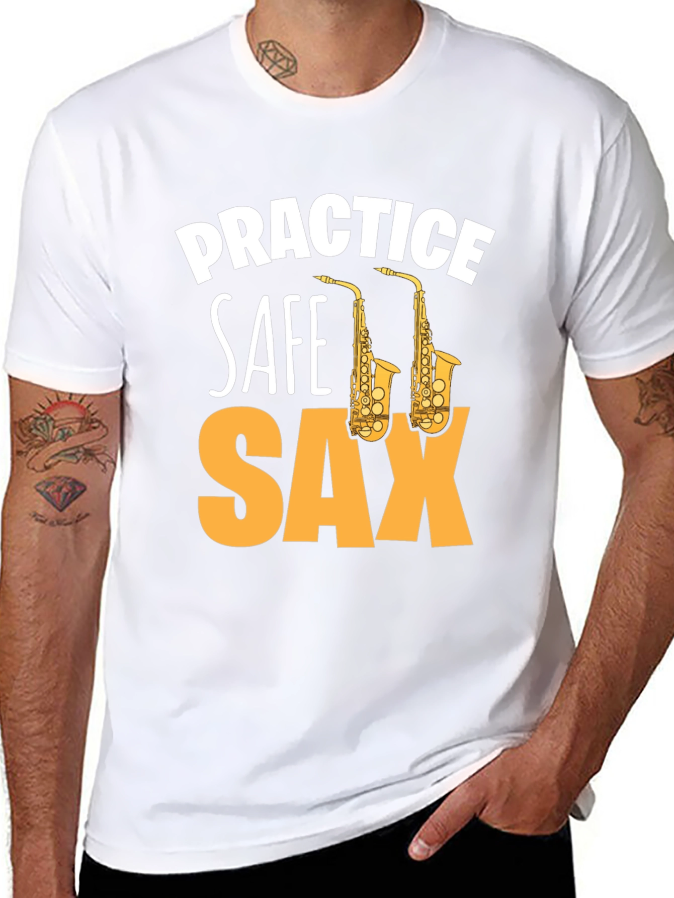 Black Practice Safe Sax Funny Music T-Shirt view 8