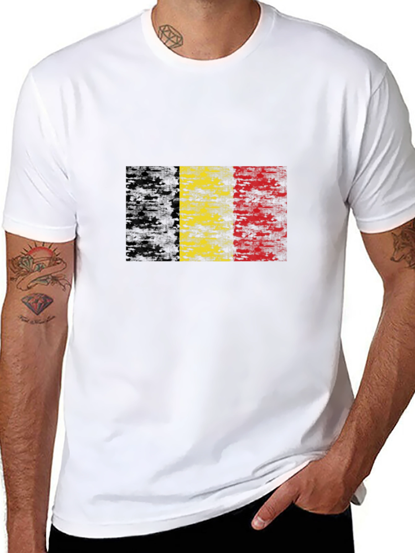Black Belgium Flag Distressed T-Shirt Black view 8