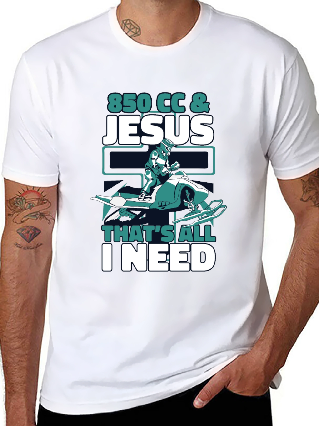 Black 850 CC & Jesus T-Shirt - Snowmobile Graphic Tee view 8