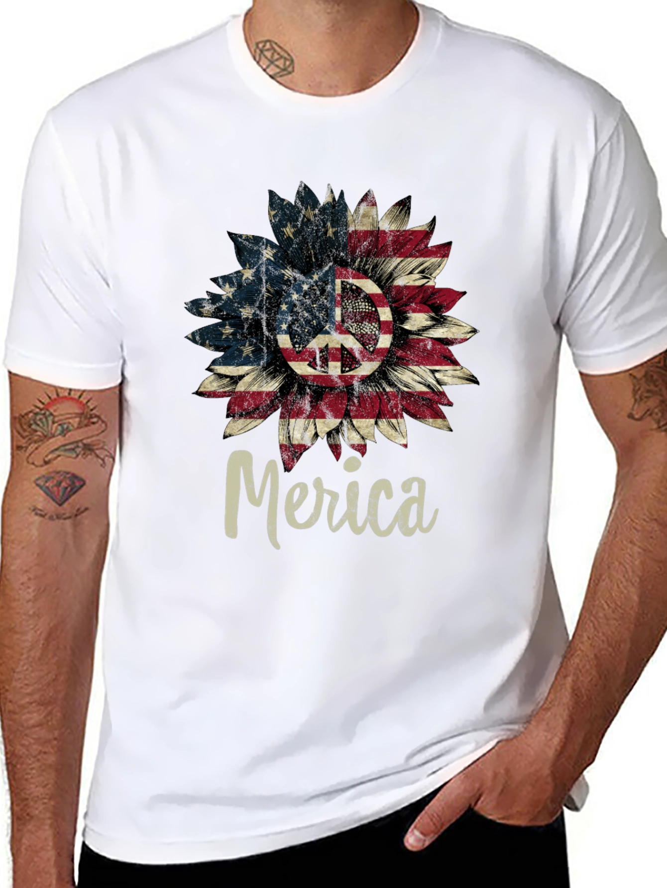 Black Patriotic Peace Sign Sunflower T-Shirt view 8