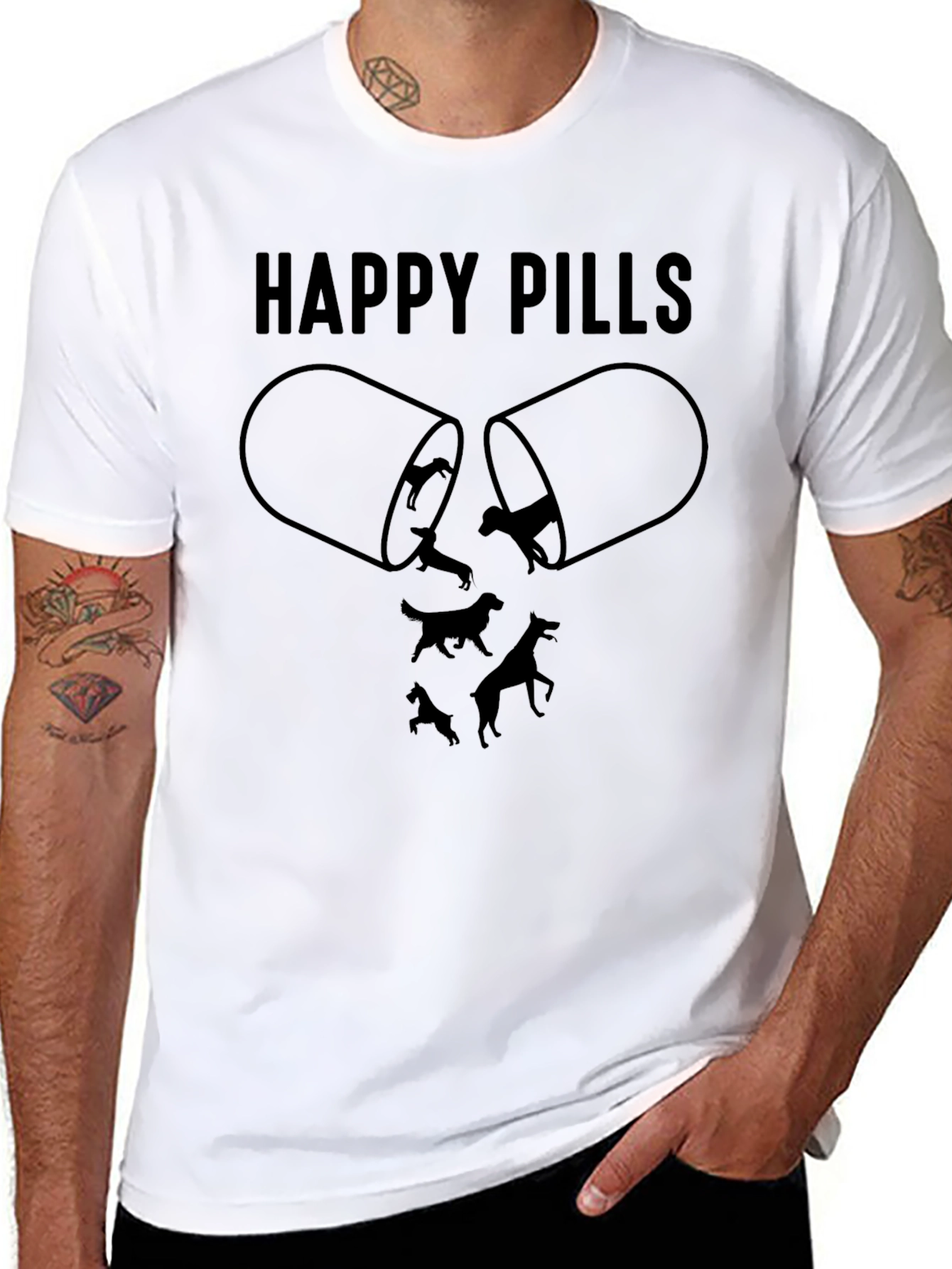 Black Happy Pills Dog Graphic T-Shirt, Black view 8