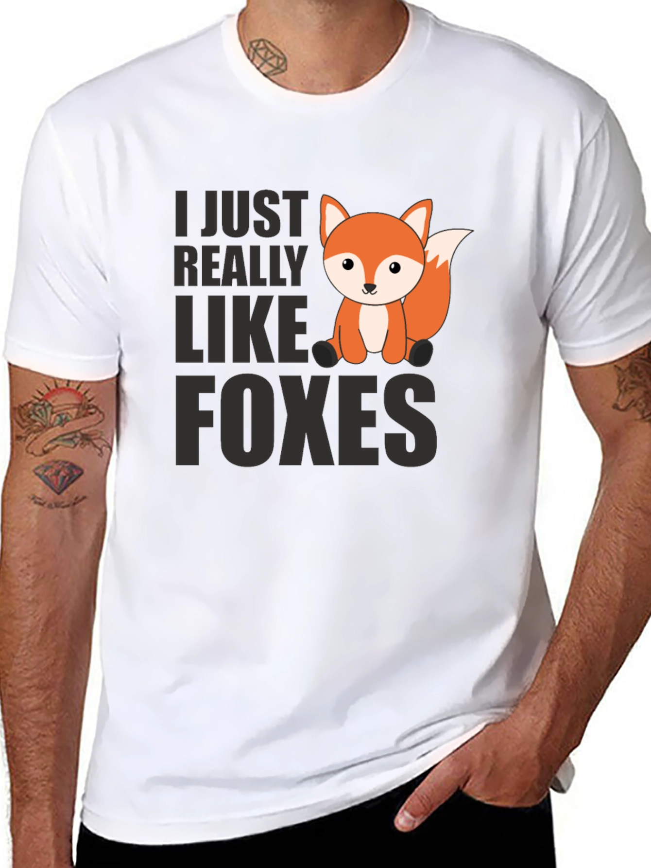 Black Cute Fox Graphic Tee - I Just Really Like Foxes view 8