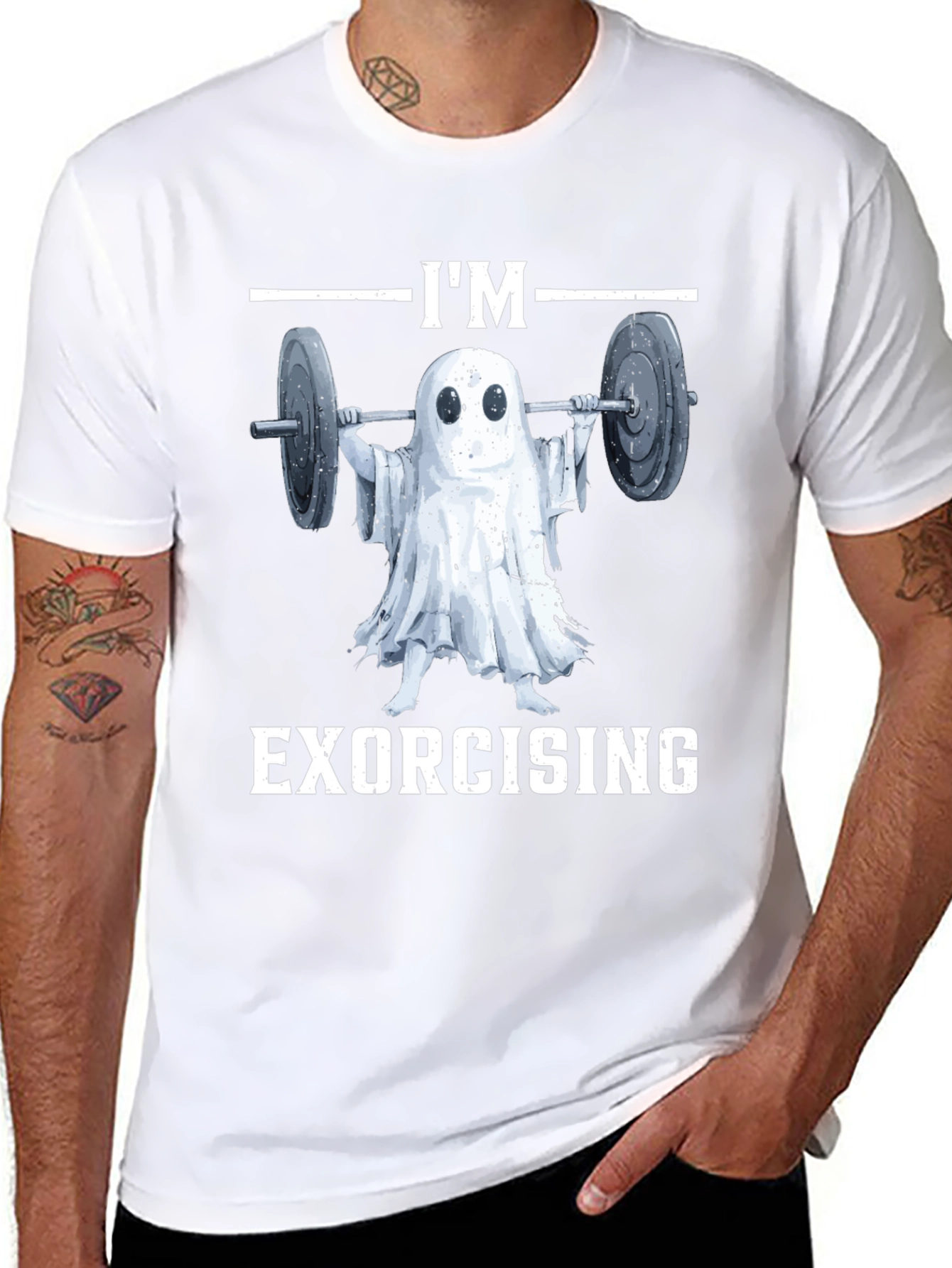 Black Funny Ghost Exorcising Workout T-Shirt view 8