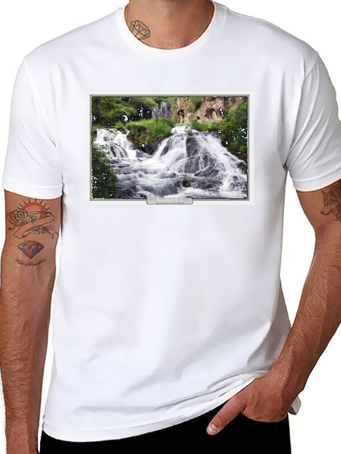 Black Black T-Shirt with Waterfall Graphic view 8