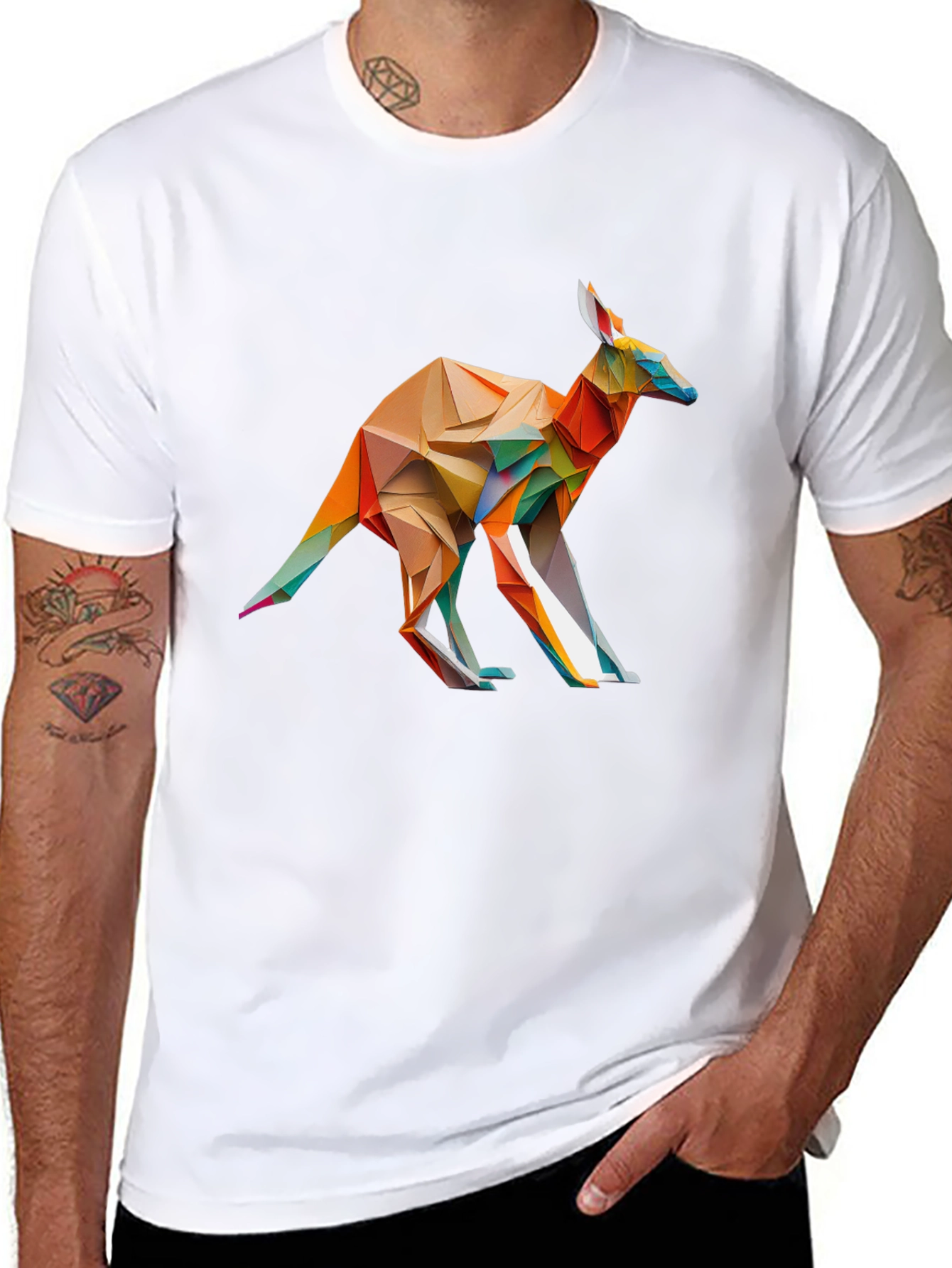 Black Geometric Kangaroo Graphic T-Shirt - Black view 8
