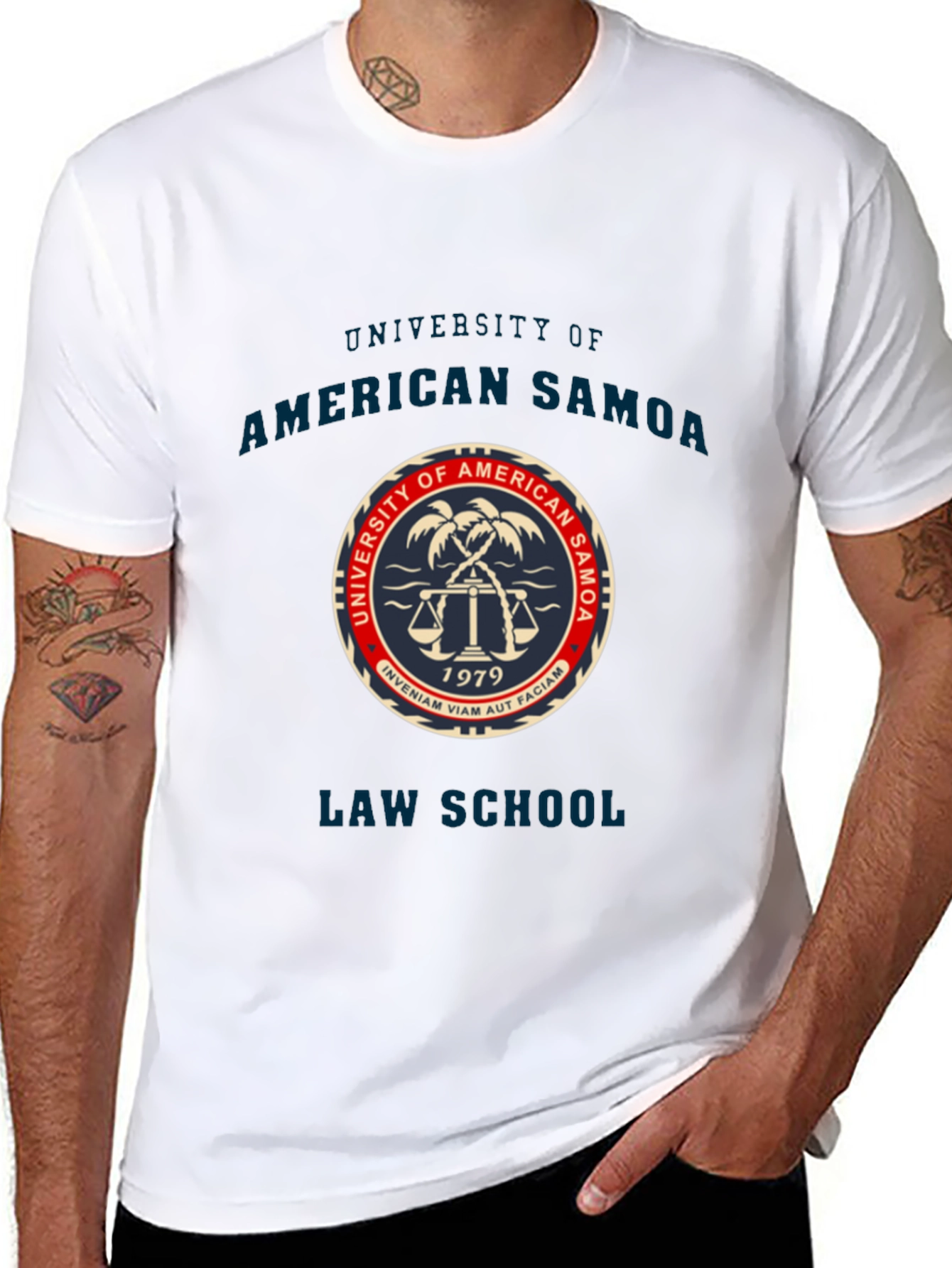 Black American Samoa Law School T-Shirt view 8