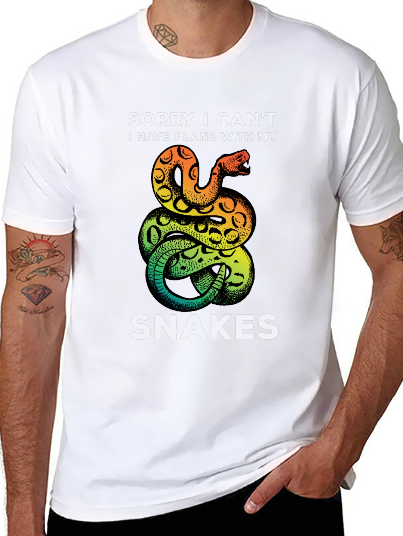 Black Funny Snake T-Shirt: Sorry I Can't, Snake Lover Tee view 8