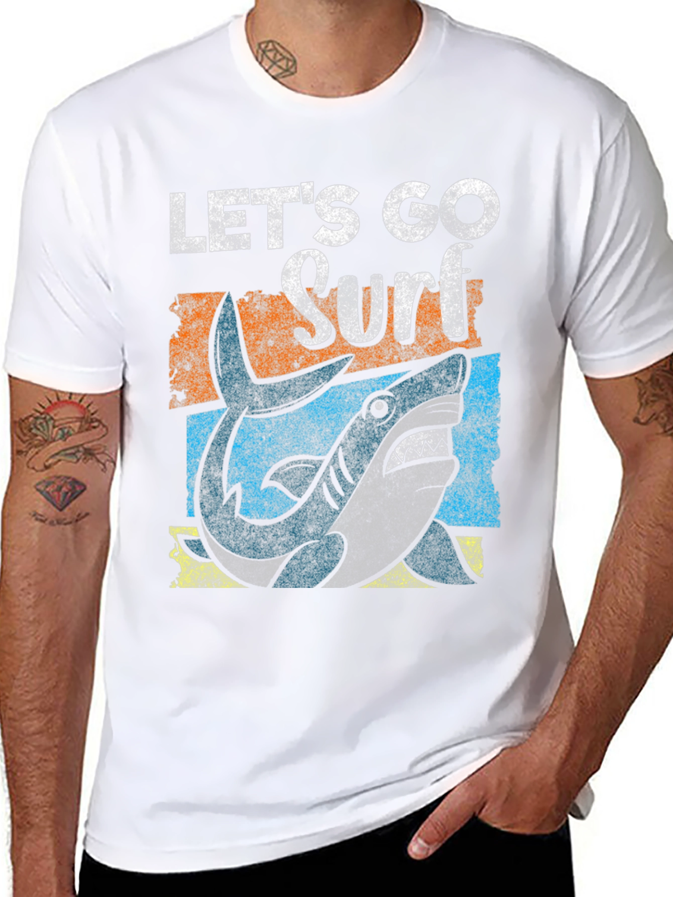 Black Let's Go Surf Shark Graphic Tee - Black view 8