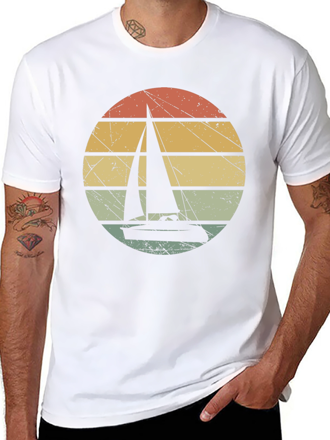 Black Vintage Sunset Sailboat Graphic T-Shirt view 8