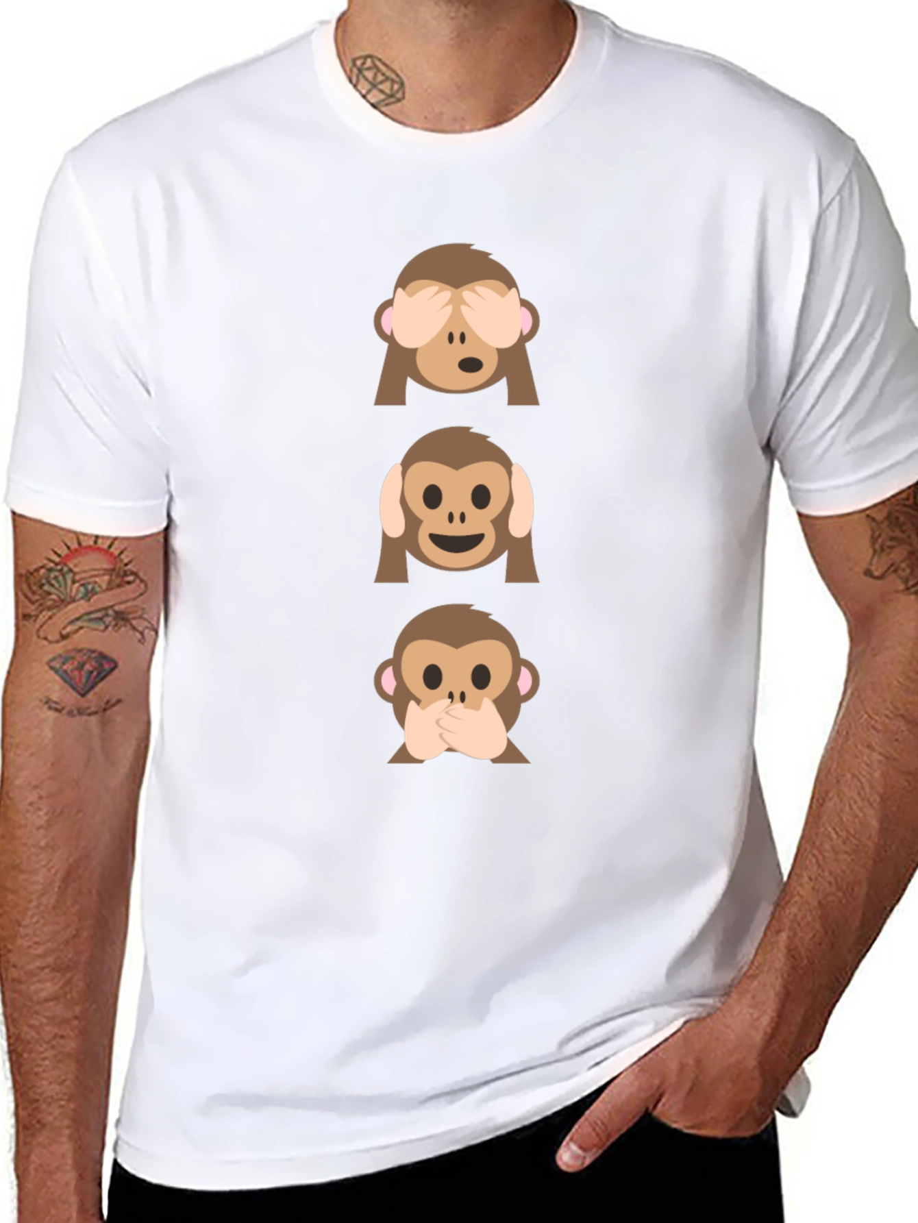 Black Hear See Speak No Evil Monkey Emoji Graphic Tee view 8