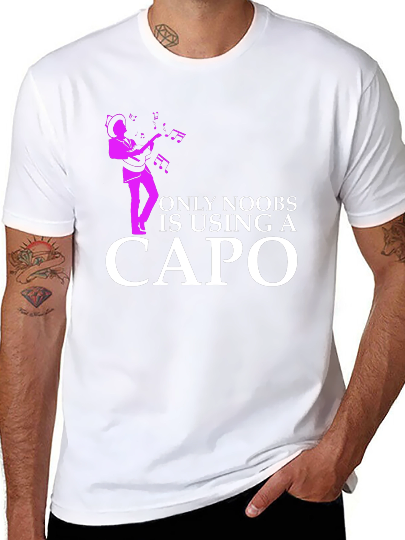 Black Funny Musician T-Shirt - Only Noobs Use A Capo view 8