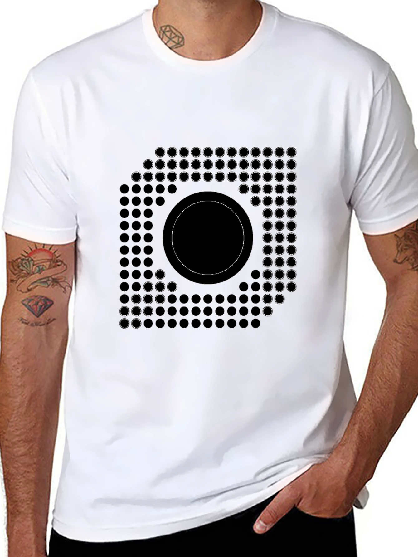 Black Modern Geometric Circle Design Black T-Shirt view 8