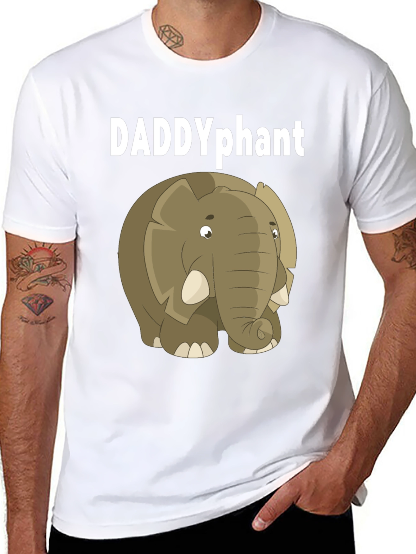 Black DADDYphant Elephant Cartoon Black T-Shirt view 8
