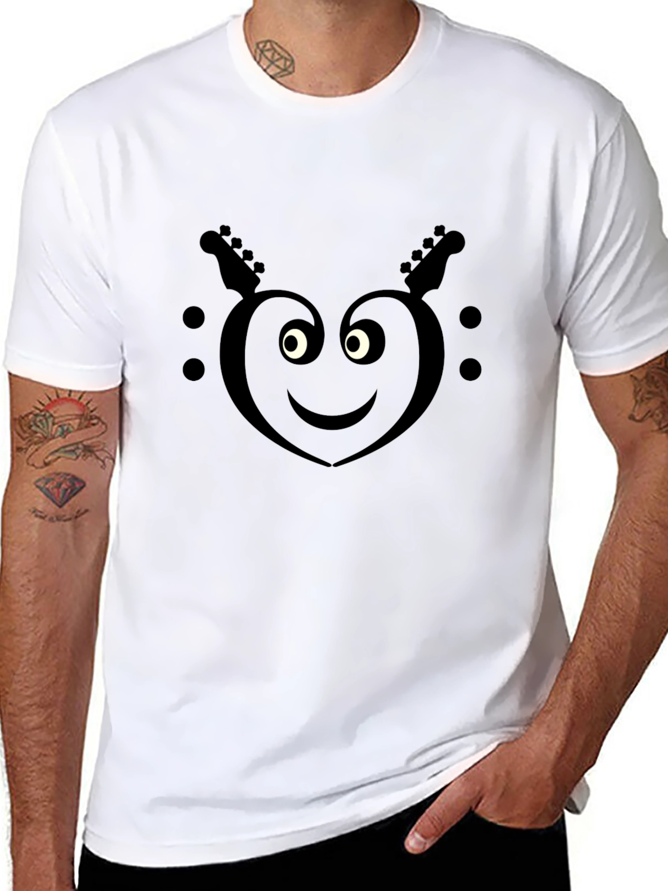 Black Heart Guitar Smile Black T-Shirt view 8